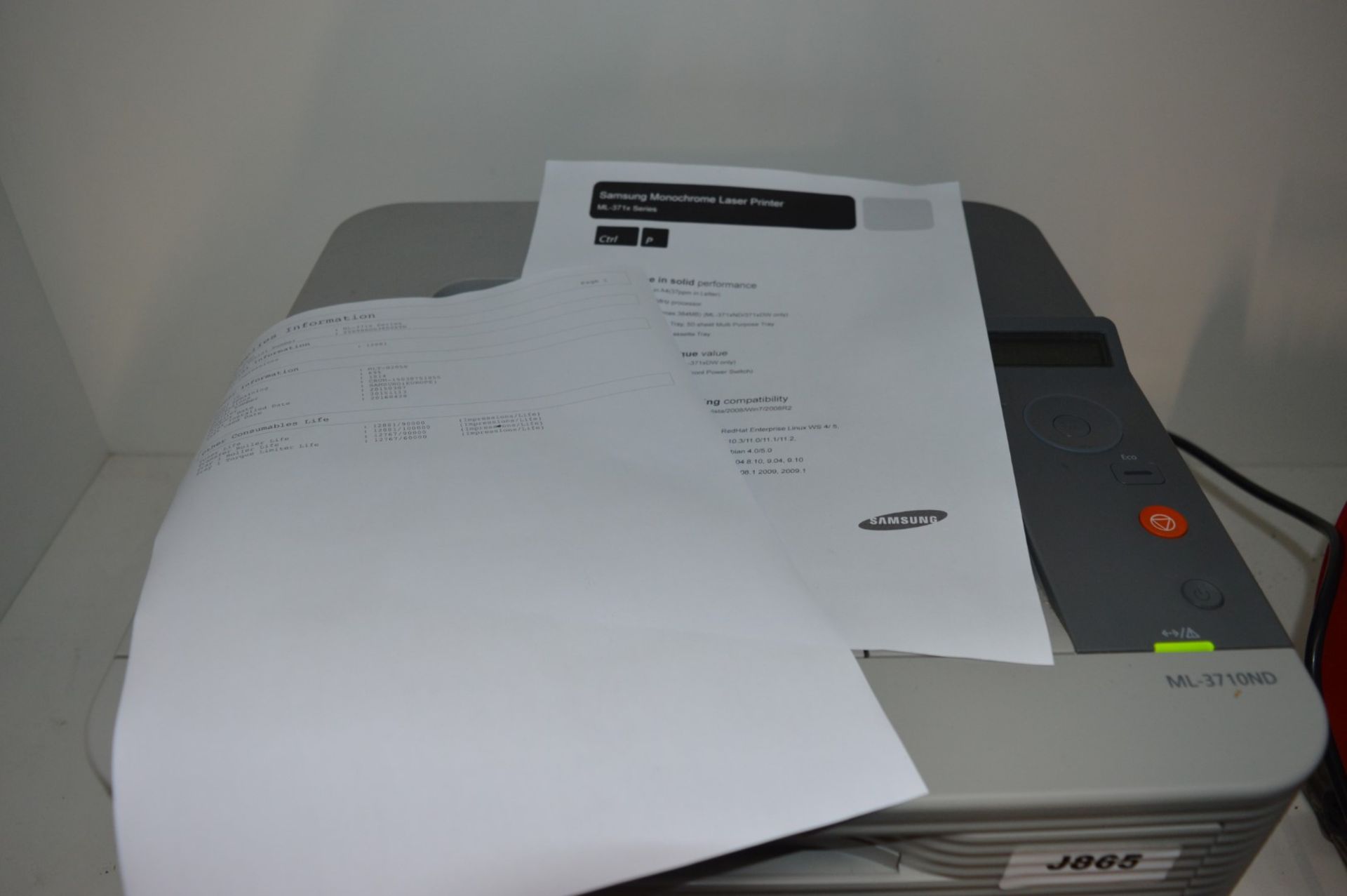 1 x Samsung ML-3710ND Mono Laser Printer - 69% Toner Capacity - Tested and Working - Please See Test - Image 2 of 4