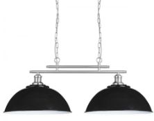 1 x Fusion Satin Silver 2 Light Ceiling Bar Light With Black Shades - New Boxed Stock - CL323 - Ref: