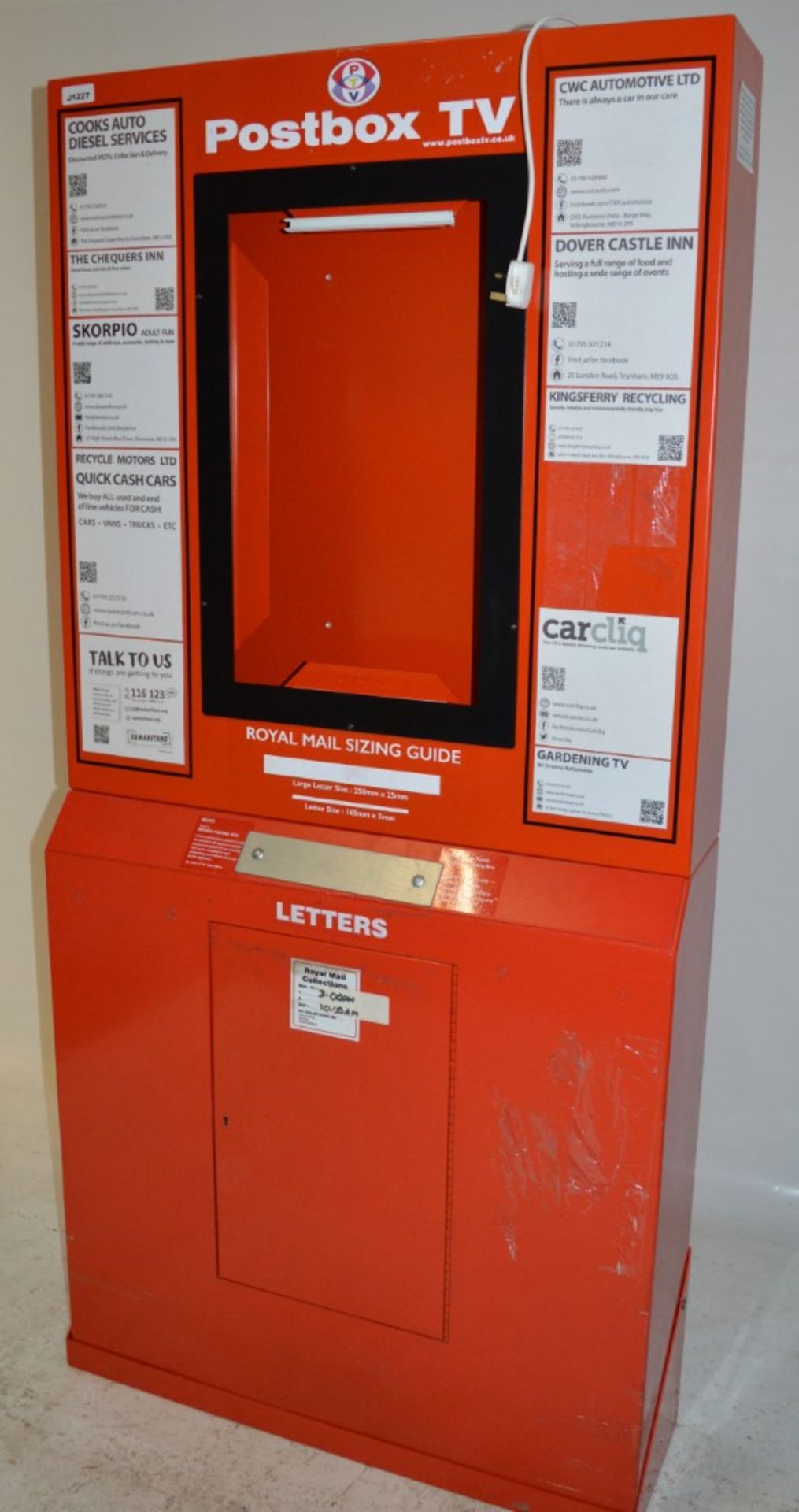 1 x Royal Mail Postbox TV Enclosure - Red Steel Advertising Enclosure With Removable Decals - H187 x