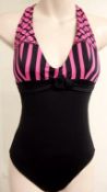 1 x Rasurel - Black/Pink patterned - Borneo Swimsuit - R20434 - Size 2C - UK 32 - Fr 85 - EU/Int 70