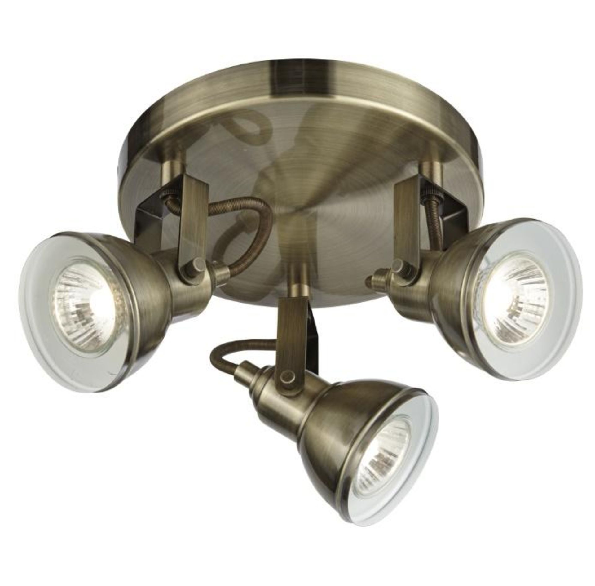 1 x Focus 3 Light Antique Brass Ceiling Spotlight With Round Plate - Brand New
