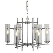 1 x Milo Chrome 6 Light Fitting With Clear Glass Cylinder Shades - Brand New