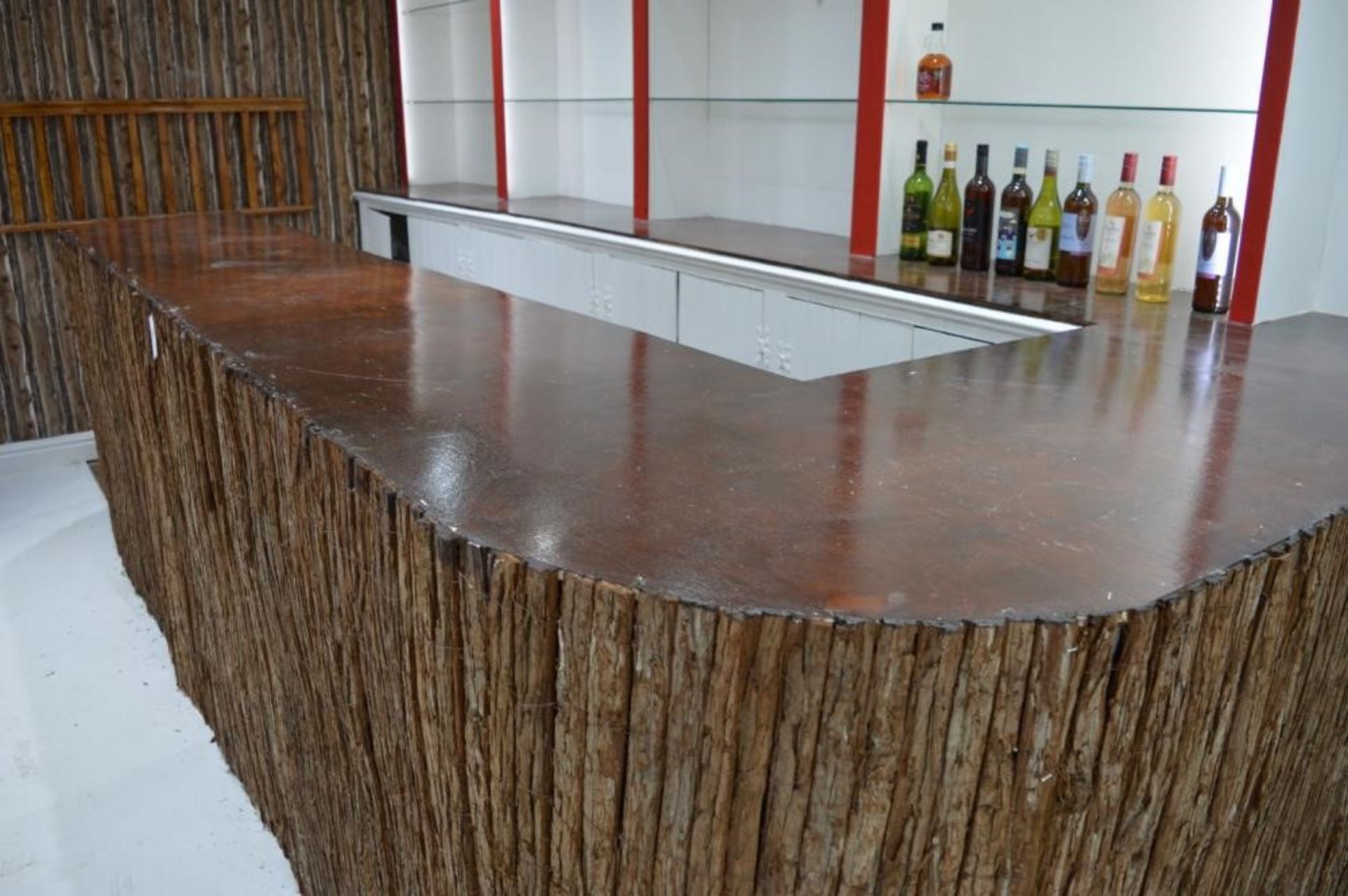 1 x Tiki Style Drinks Bar With Illuminated Rear Shelves and Unfinished Matching Seating Area - Ref B - Image 7 of 14
