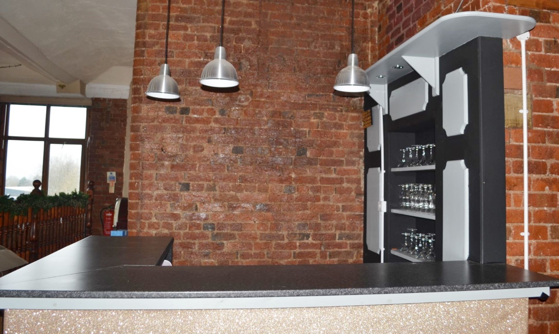 1 x Drinks Bar Finished in Black and Grey - Includes Backbar Shelf Unit and Three Pendant Lights - - Image 5 of 10