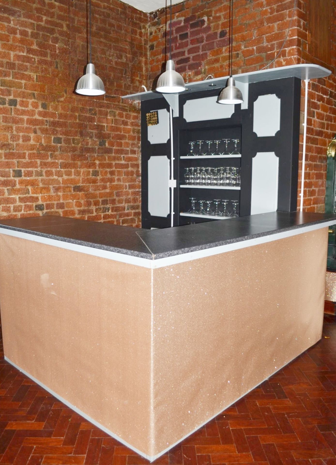 1 x Drinks Bar Finished in Black and Grey - Includes Backbar Shelf Unit and Three Pendant Lights - - Image 2 of 10