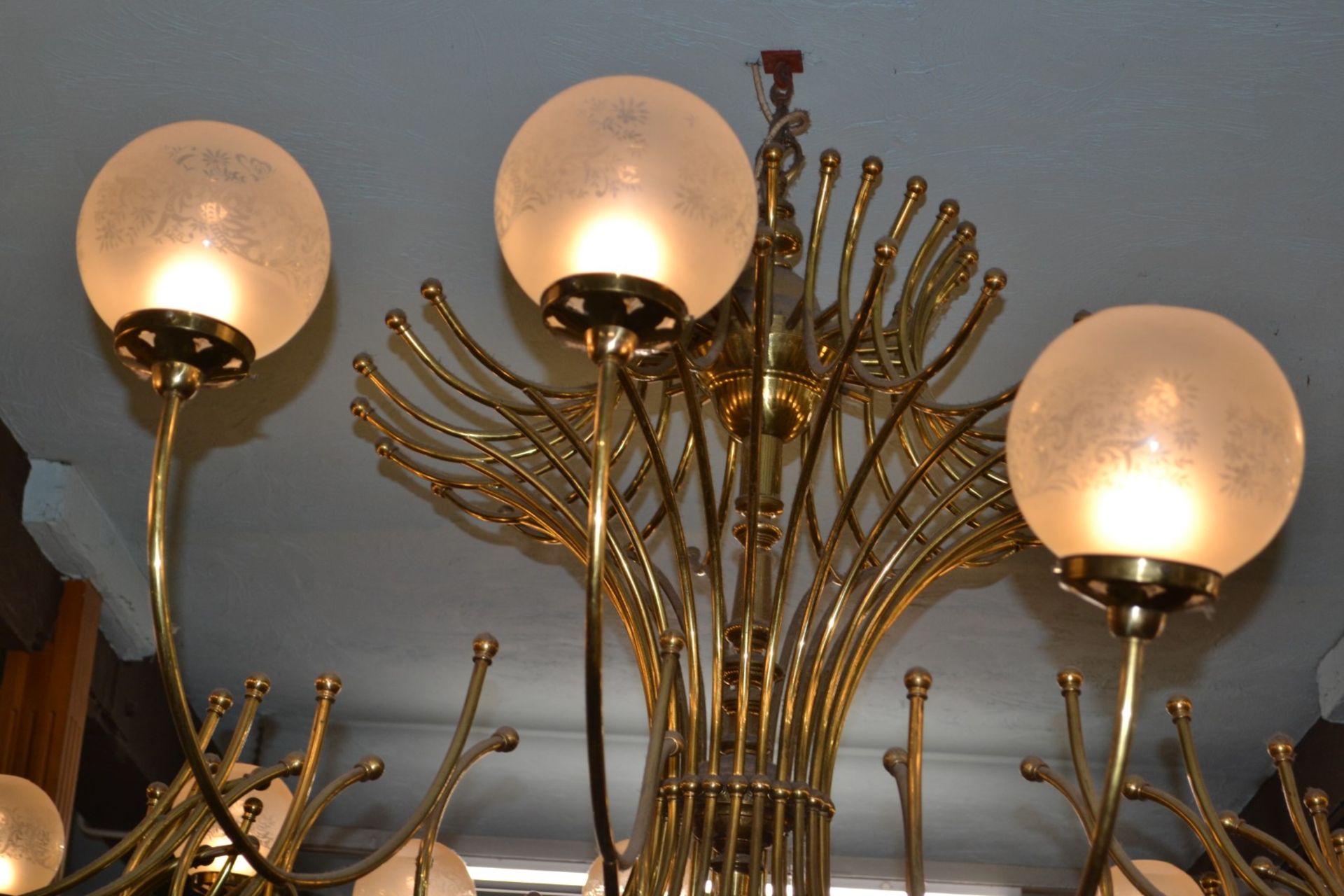 1 x Vintage 24 Light Brass Chandelier With Opaque Globe Shades - 261 cms Width - Ref BB000 - CL351 - - Image 4 of 7