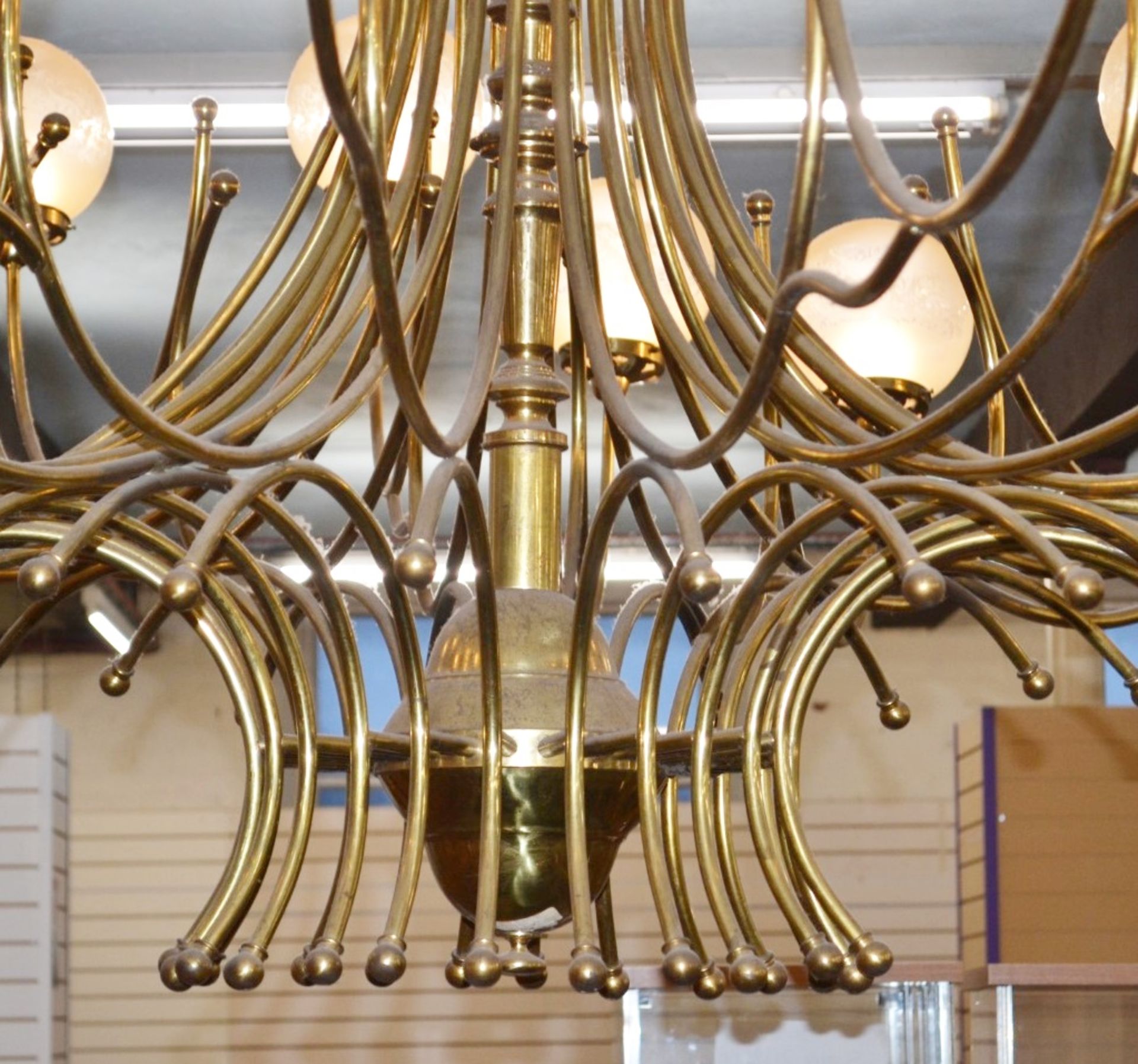 1 x Vintage 24 Light Brass Chandelier With Opaque Globe Shades - 261 cms Width - Ref BB000 - CL351 - - Image 3 of 7
