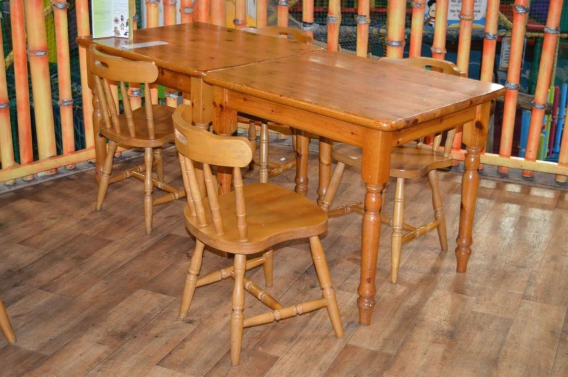 8 x Two Seater Solid Pine Farmhouse Dinner Table and Chairs Sets - Lot to Include 8 x Tables and 12