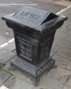 1 x Cast Metal Litter Bin in Green and Gold With Decorative Features and Claw Feet - H79 x W50 x D51