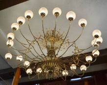 1 x Vintage 24 Light Brass Chandelier With Opaque Globe Shades - 261 cms Width - Ref BB000 - CL351 -