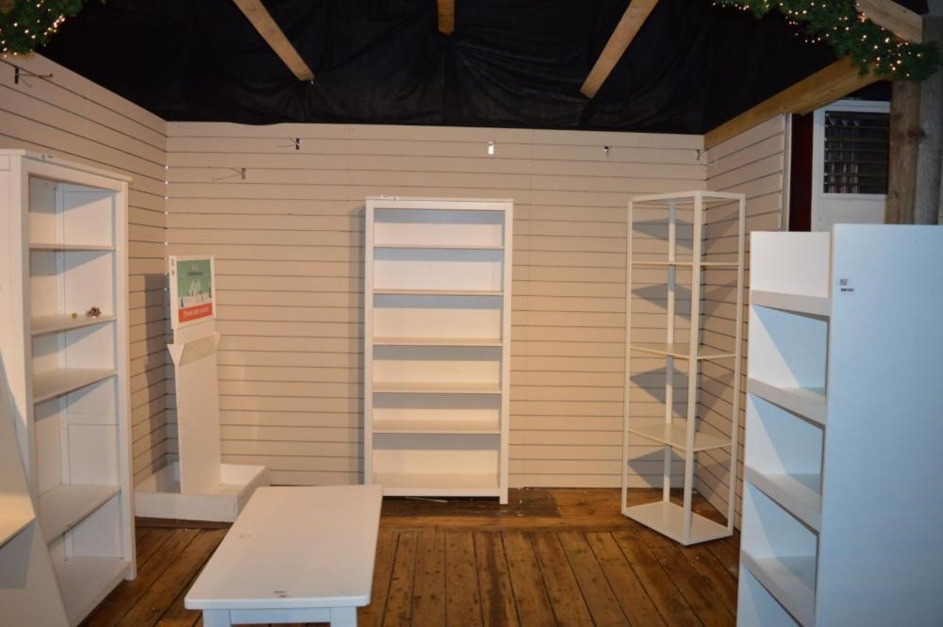 4 x Indoor Retail Shops With Internal Slat Walls, Storage Cupboards and End Shelving - H310 x W1420 - Image 12 of 14