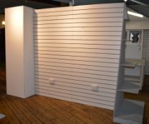 1 x Retail Slat Wall Display Unit - Features Two Slat Walls With Illuminated Display End, Shelf Ends