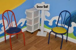 1 x Contents of Party Room 4 - Includes 15 x Childrens Party Chairs, Snow Ball Sign, Plastic Drawer