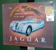 1 x Vintage Metal Jaguar XK Super Sports Sign With Rounded Edges, Hanging Holes and Embossed Front -