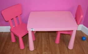1 x Pink Childrens Table With 2 x Pink Chairs - H49 x W76 x D55 cms - Ref BB252 PTP - CL351 - Locati
