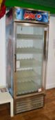 1 x True Single Door Upright Drinks Display Fridge With Pepsi Max Decals and Stainless Steel Exterio