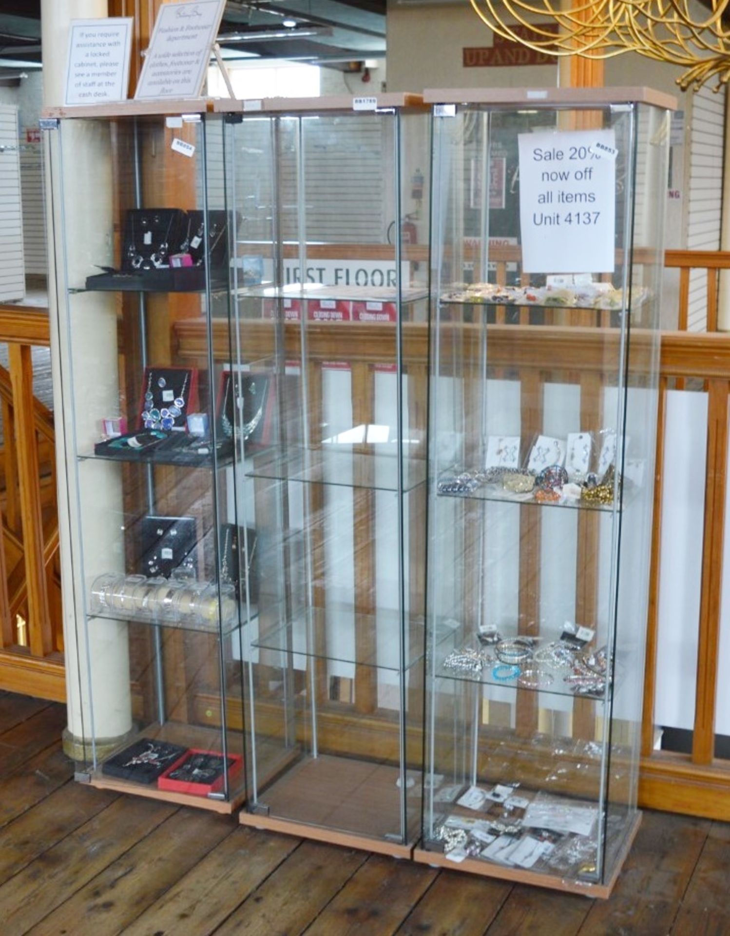 3 x Glass Uplight Display Cabinets With Doors - Ref BB1789 1F - CL351 - Location: Chorley