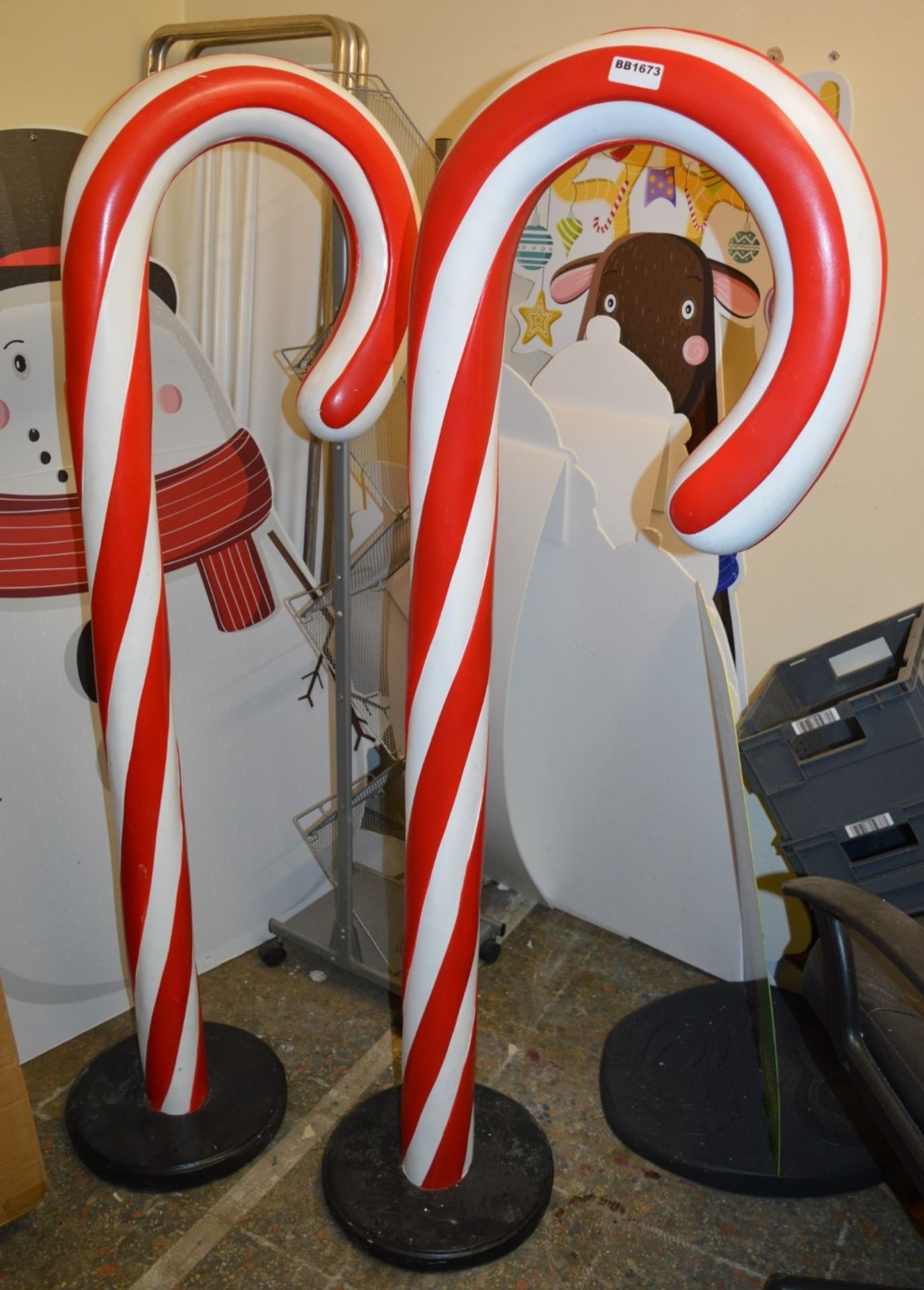 2 x Giant Freestanding Candy Cane Stick Props - 157 cms Tall - Ref BB1673 GF/R - CL351 - Location: