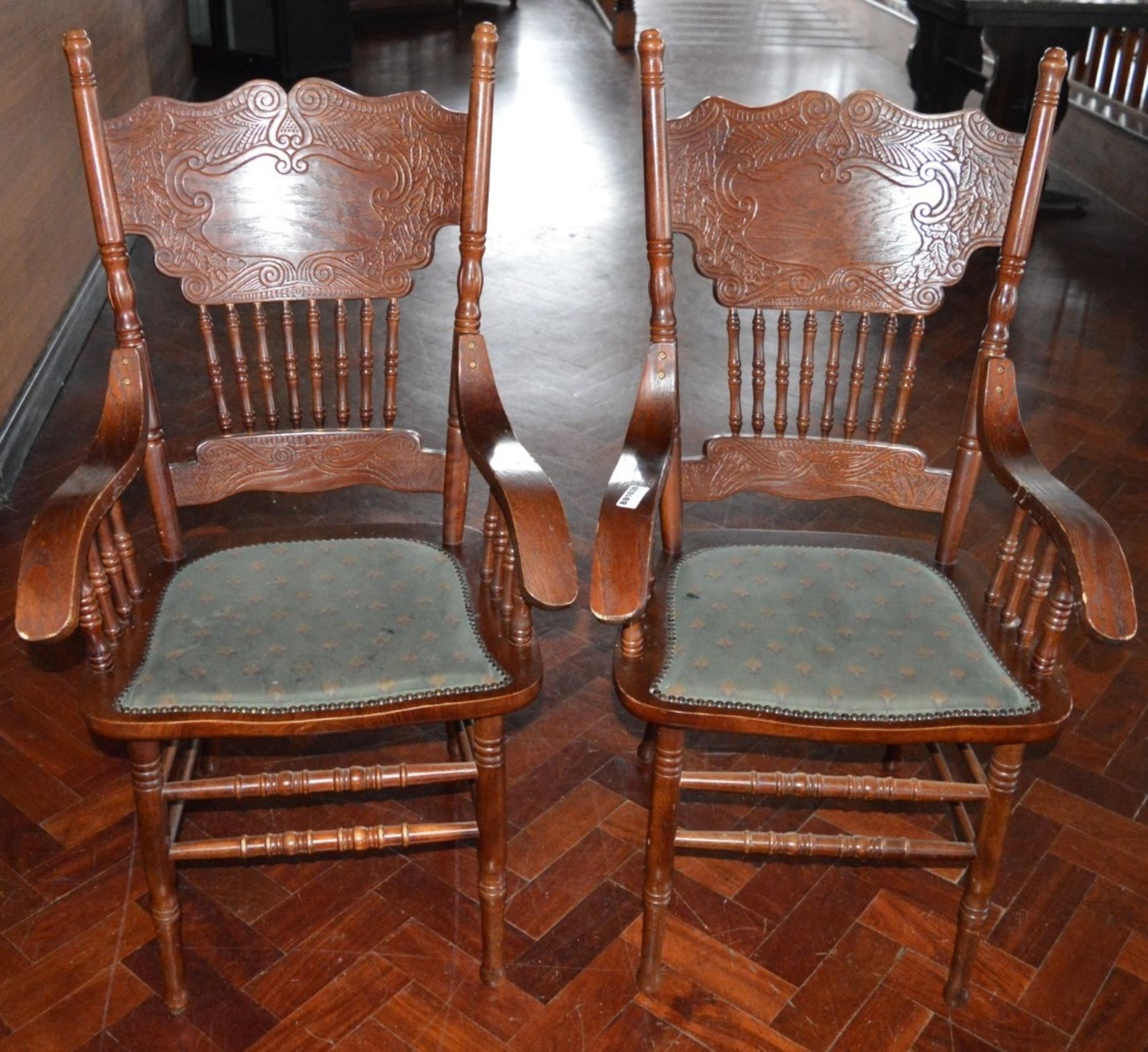 23 x Dining Chairs With Etched Spindle Backs and Fabrc Seat Pads - Ref BB000 - CL351 - Location: - Image 2 of 9