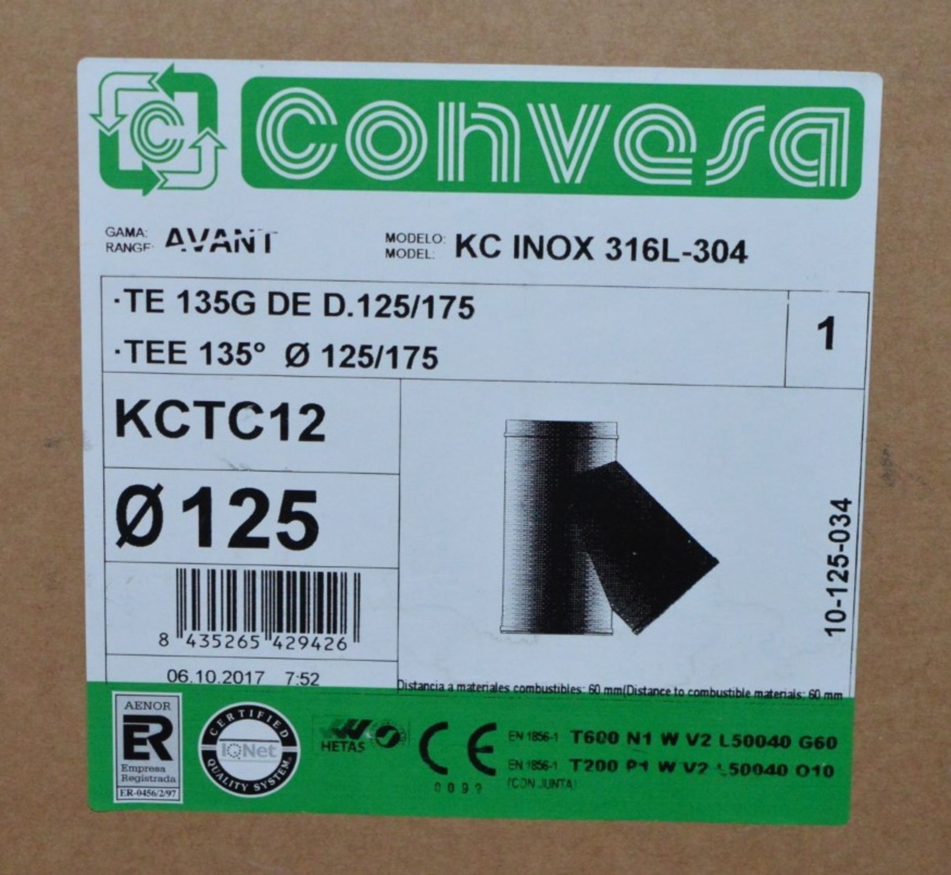 1 x Convesa 5" 135 Degree Tee Piece Twin Wall Insulated Flue Pipe Multifuel - Model KTCC12 - - Image 2 of 3