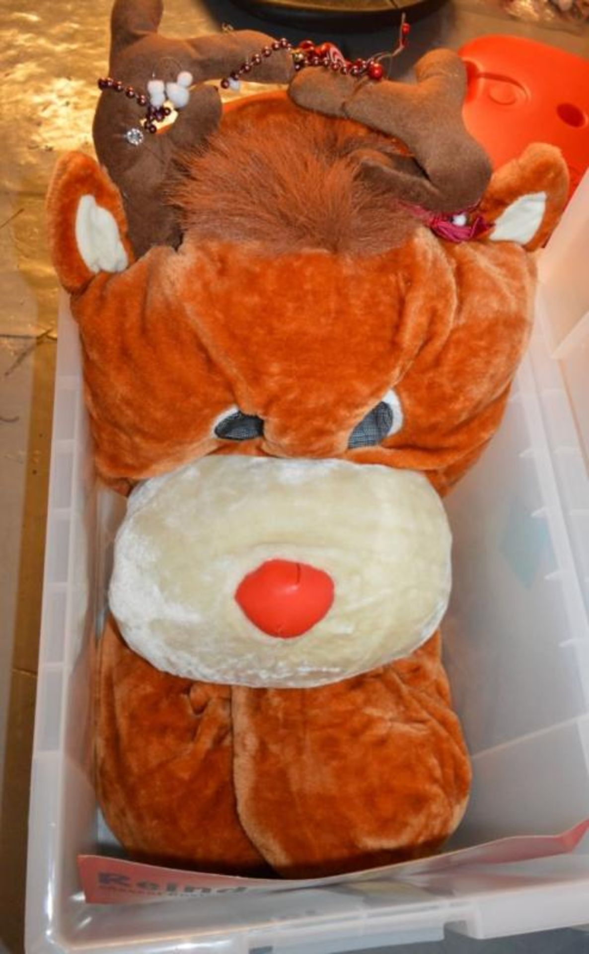 1 x Adult Size Fancy Dress / Mascot REINDEER Costume - Includes Suit, Feet and Head - Very Good Cond