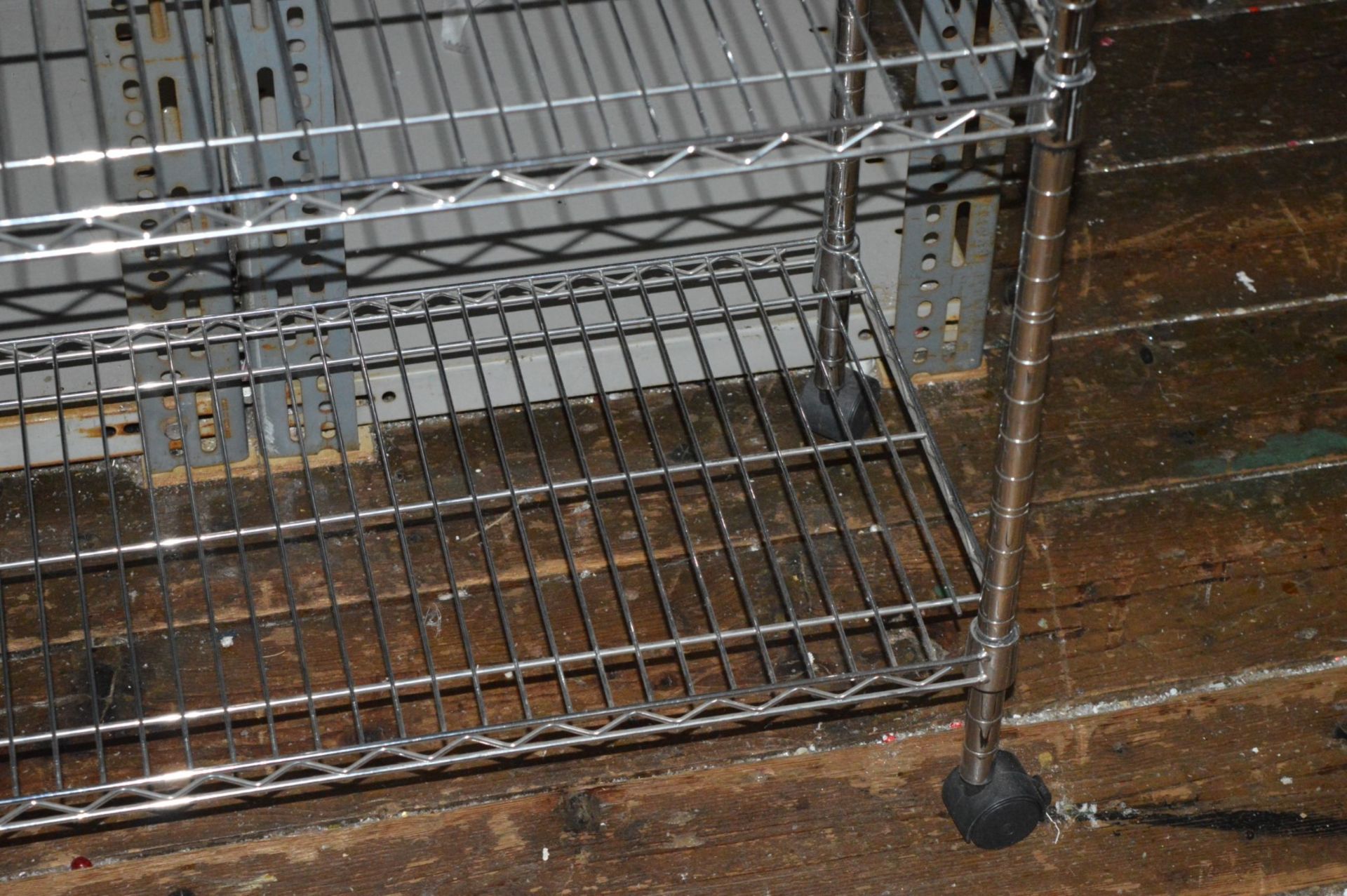 1 x Four Tier Commercial Kitchen Wire Shelving Rack With Castor Wheels - H114 x W90 x D35 cms - Used - Image 2 of 4