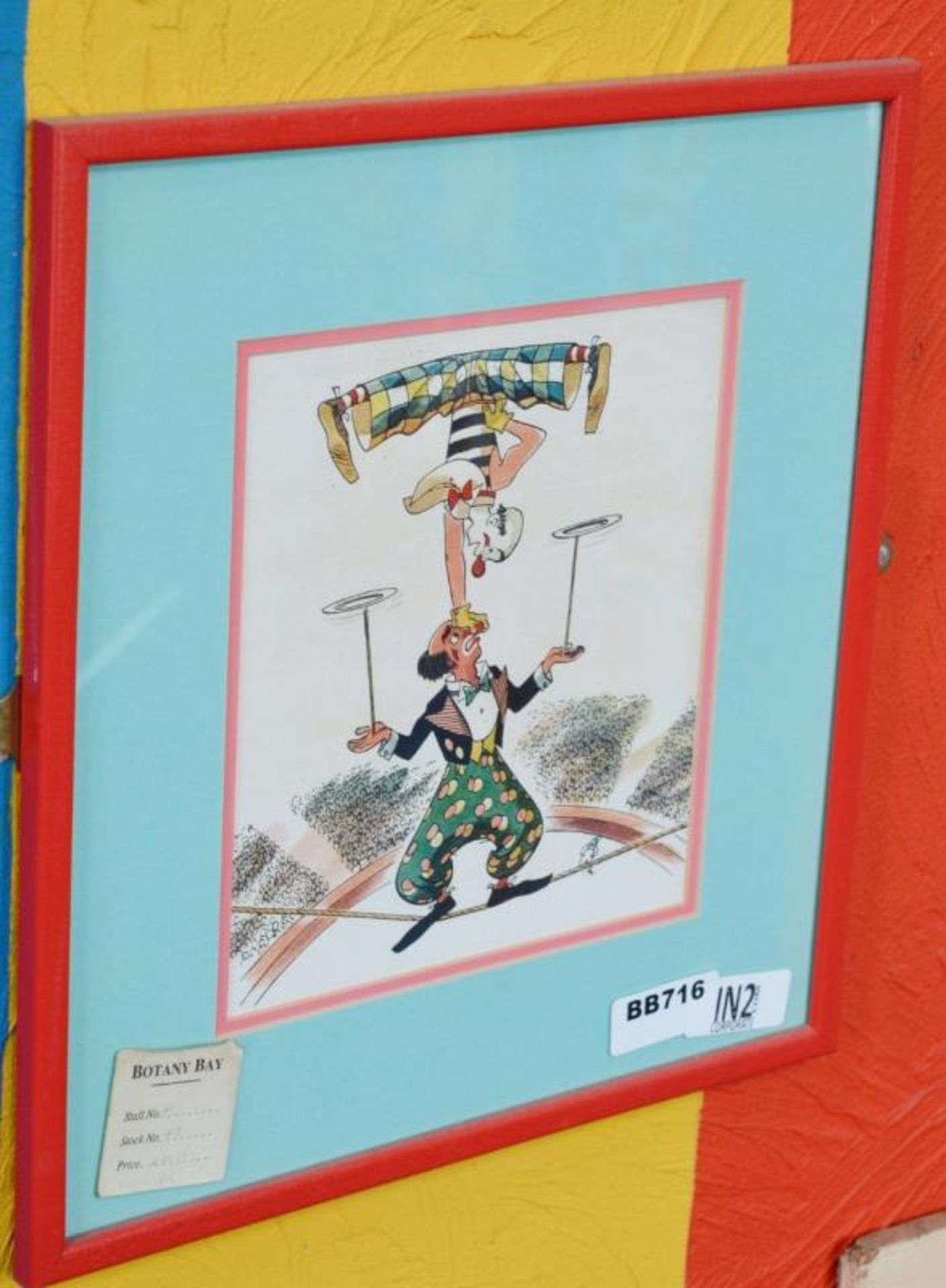 1 x Framed Circus Cartoon Picture - Tightrope Walker - 14 x 14 Inch - Ref BB716 - CL351 - Location: - Image 2 of 2