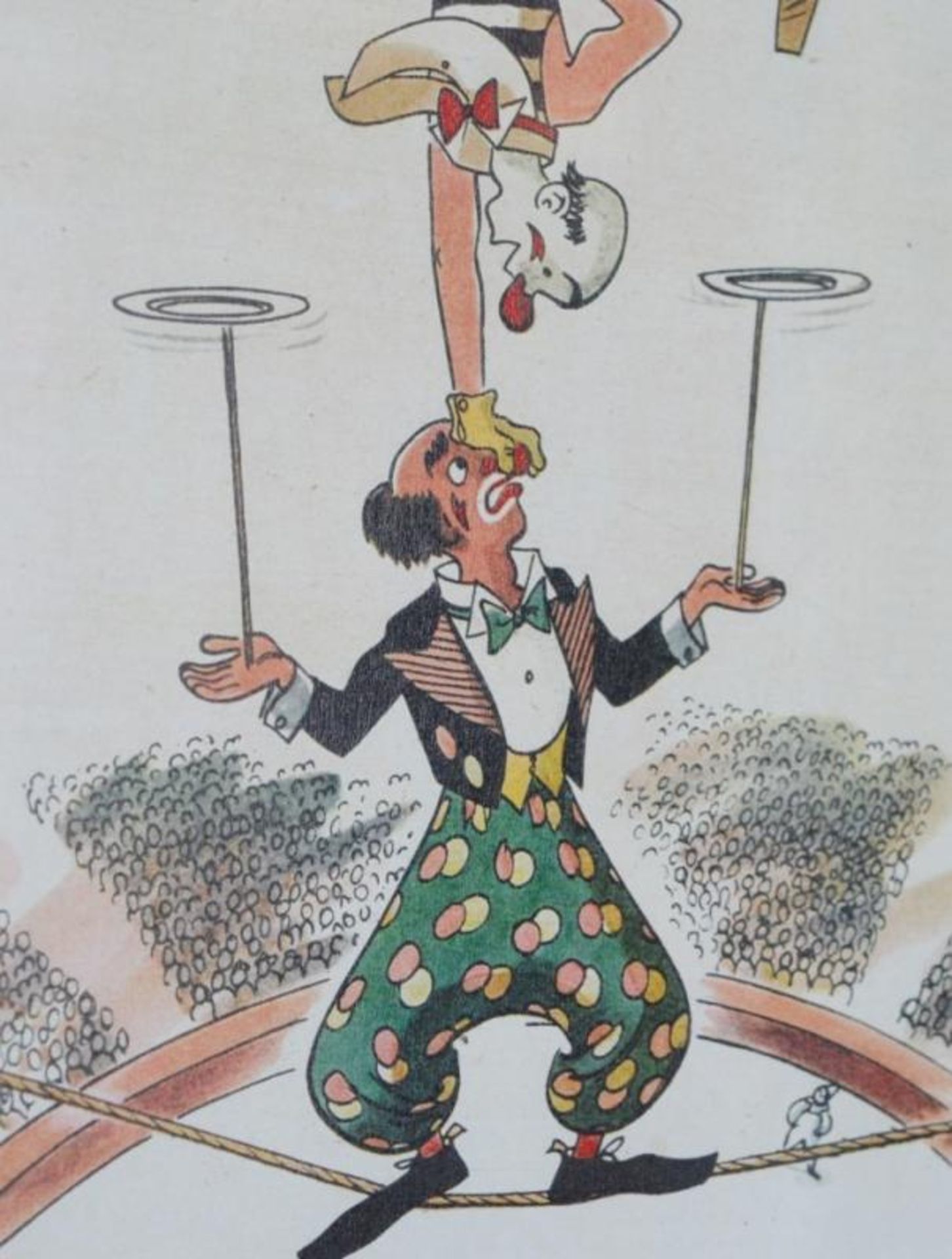 1 x Framed Circus Cartoon Picture - Tightrope Walker - 14 x 14 Inch - Ref BB716 - CL351 - Location: