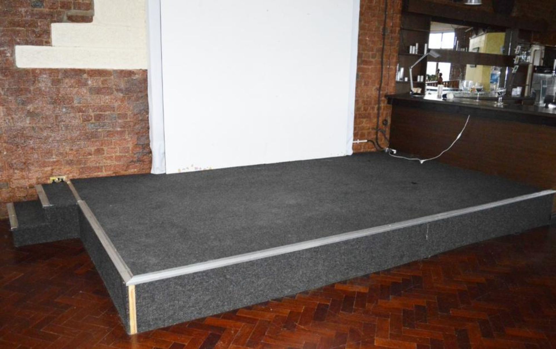 1 x Carpeted Stage Platform With Overhead Suspended Illuminated Cover and Access Steps - Platform Di