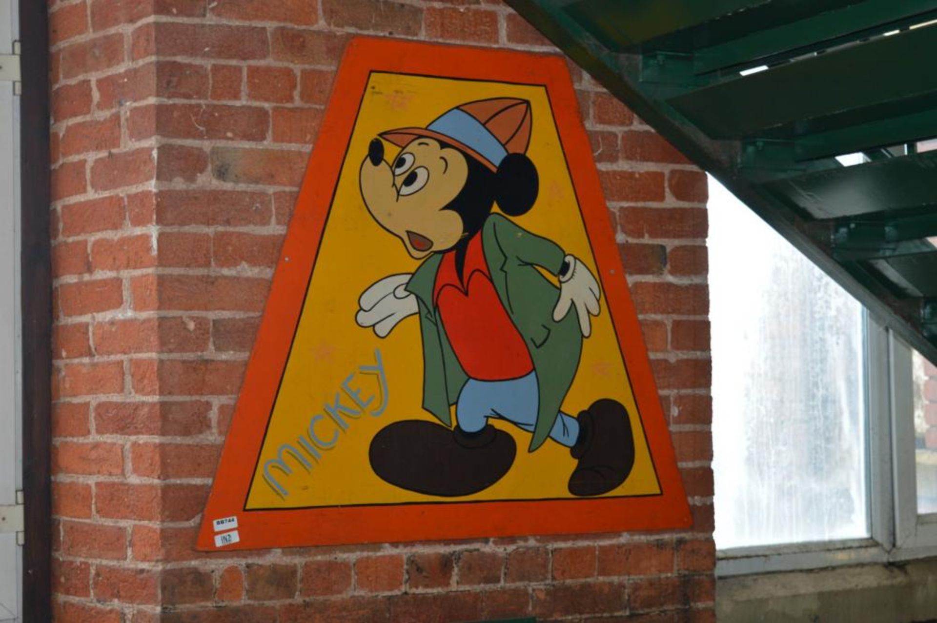 1 x Vintage Wooden Mickey Mouse Fairground Sign - 46 x 44 Inch - Ref BB744 - CL351 - Location: Chorl