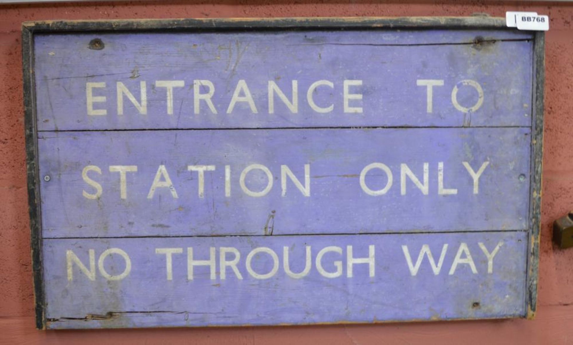 1 x Vintage Train Signage - Entrance To Station Only No Through Way - 32 x 18 Inches - Ref BB768 - C