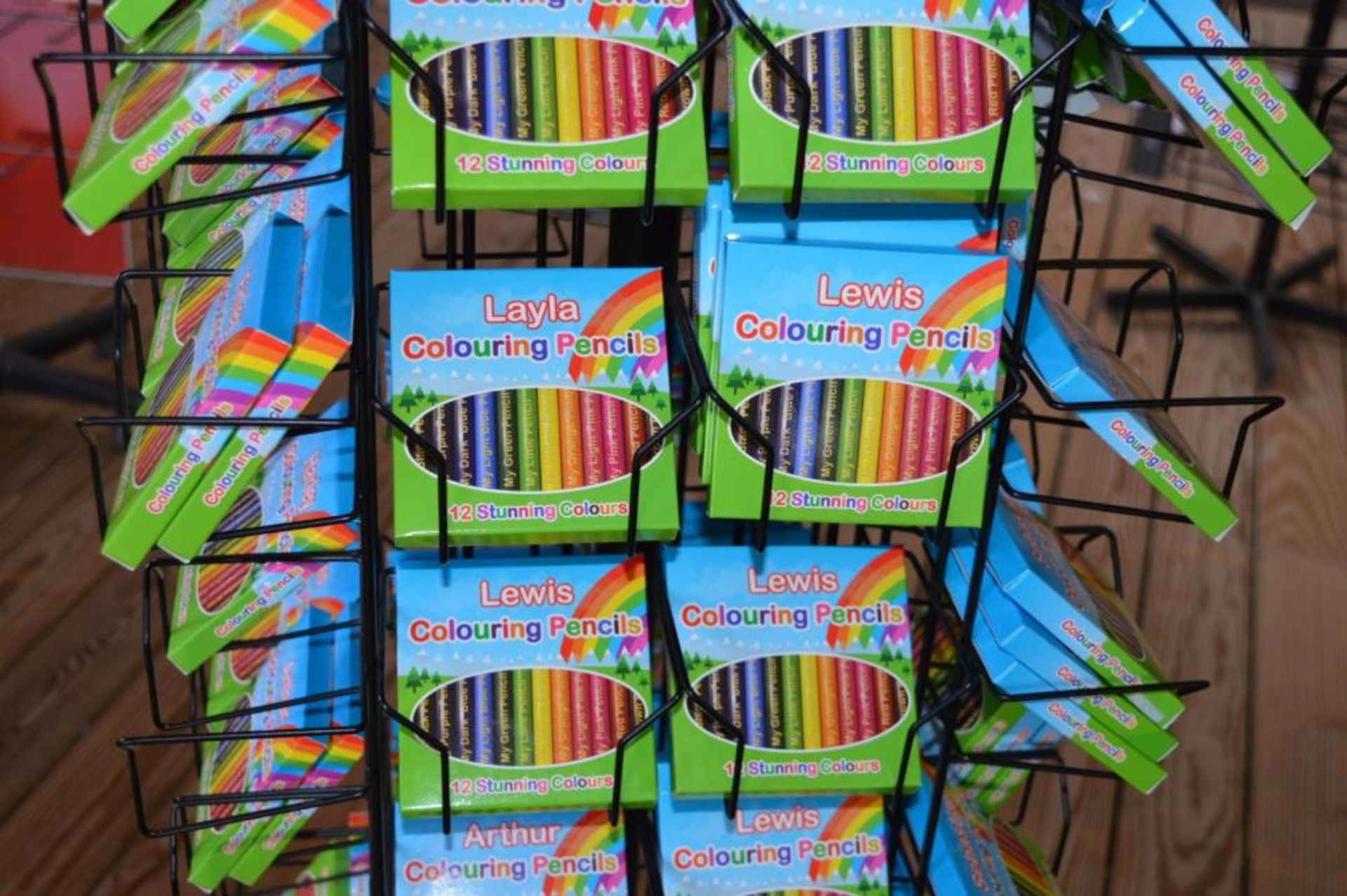1 x Retail Carousel Display Stand With Approx 144 x Personalised Colouring Pencil Sets - Unused Stoc