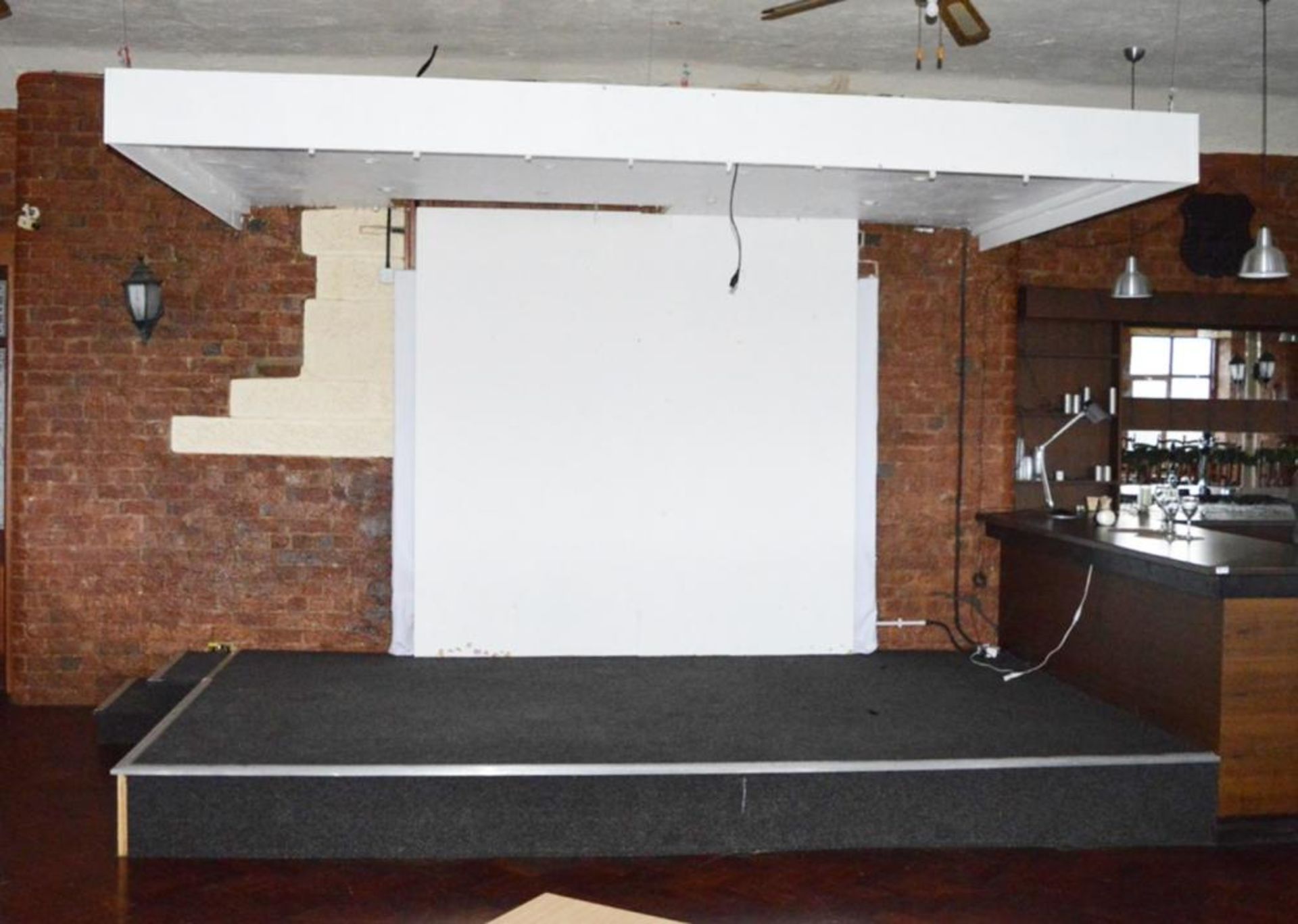 1 x Carpeted Stage Platform With Overhead Suspended Illuminated Cover and Access Steps - Platform Di - Image 2 of 9