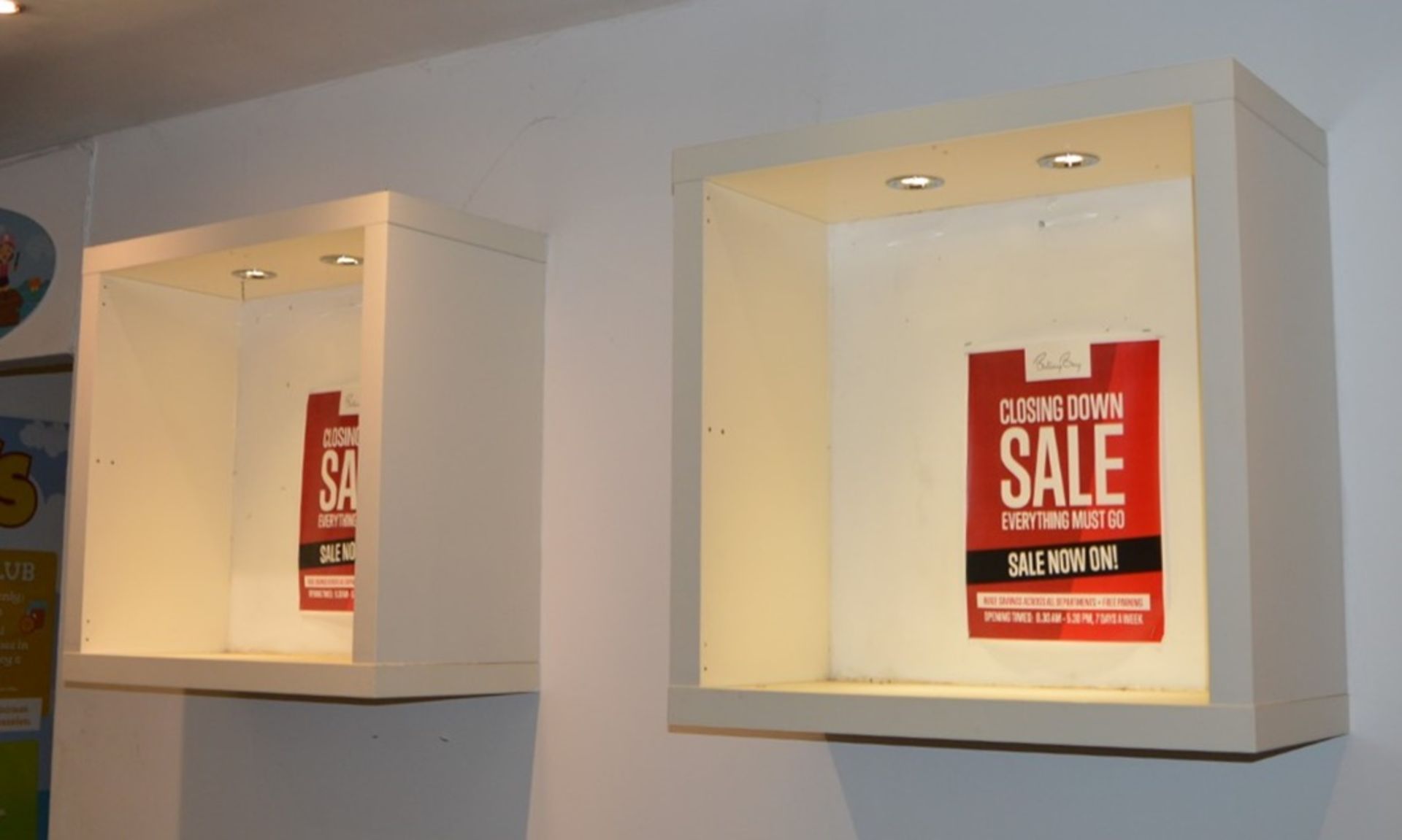 12 x White Gloss Illuminated Wall Display Units - Sizes Include 79 x 79 x 40 cms and 149 x 79 x 40