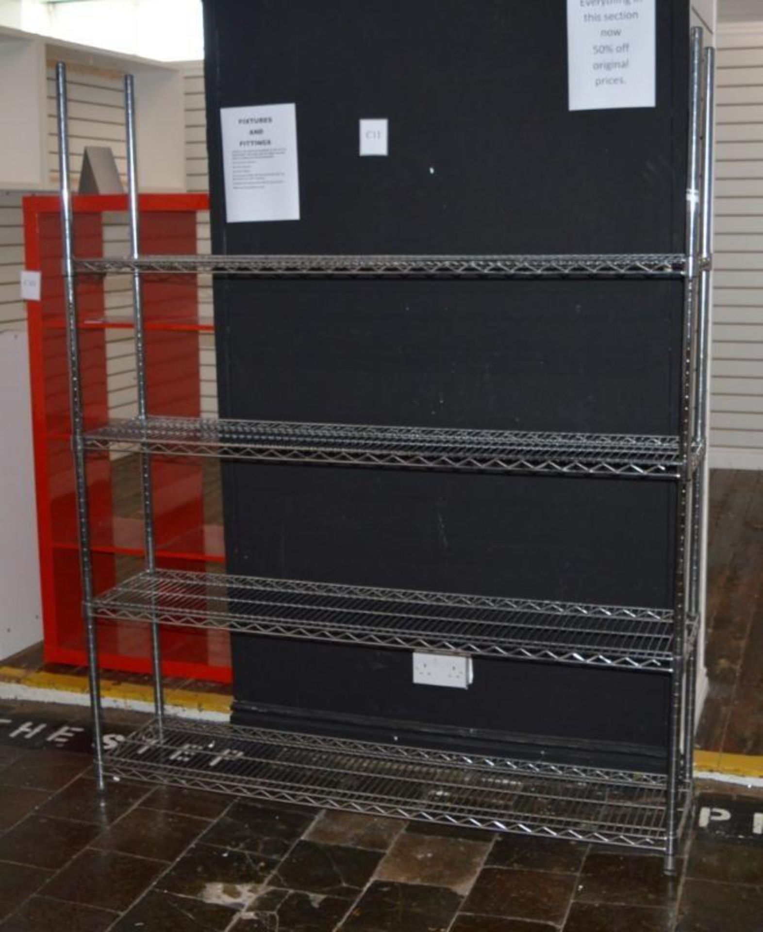 1 x Four Tier Commercial Kitchen Wire Shelving Rack - H185 x W153 x D46 cms - Used For None Food Sto