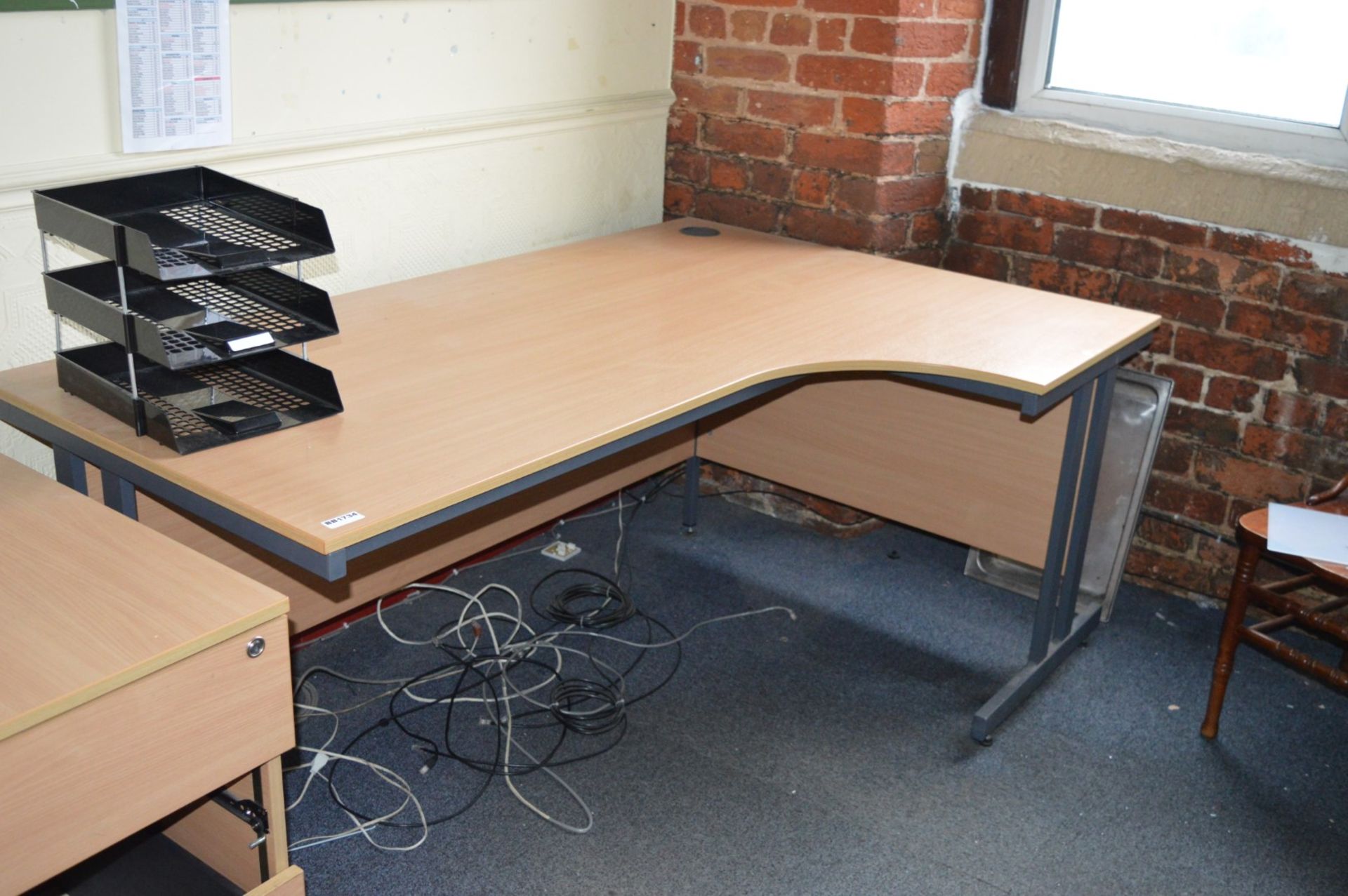 2 x Beech 177cms Office Desks and 1 x Drawer Pedestal - Ref BB1734 TF - CL351 - Location: Chorley