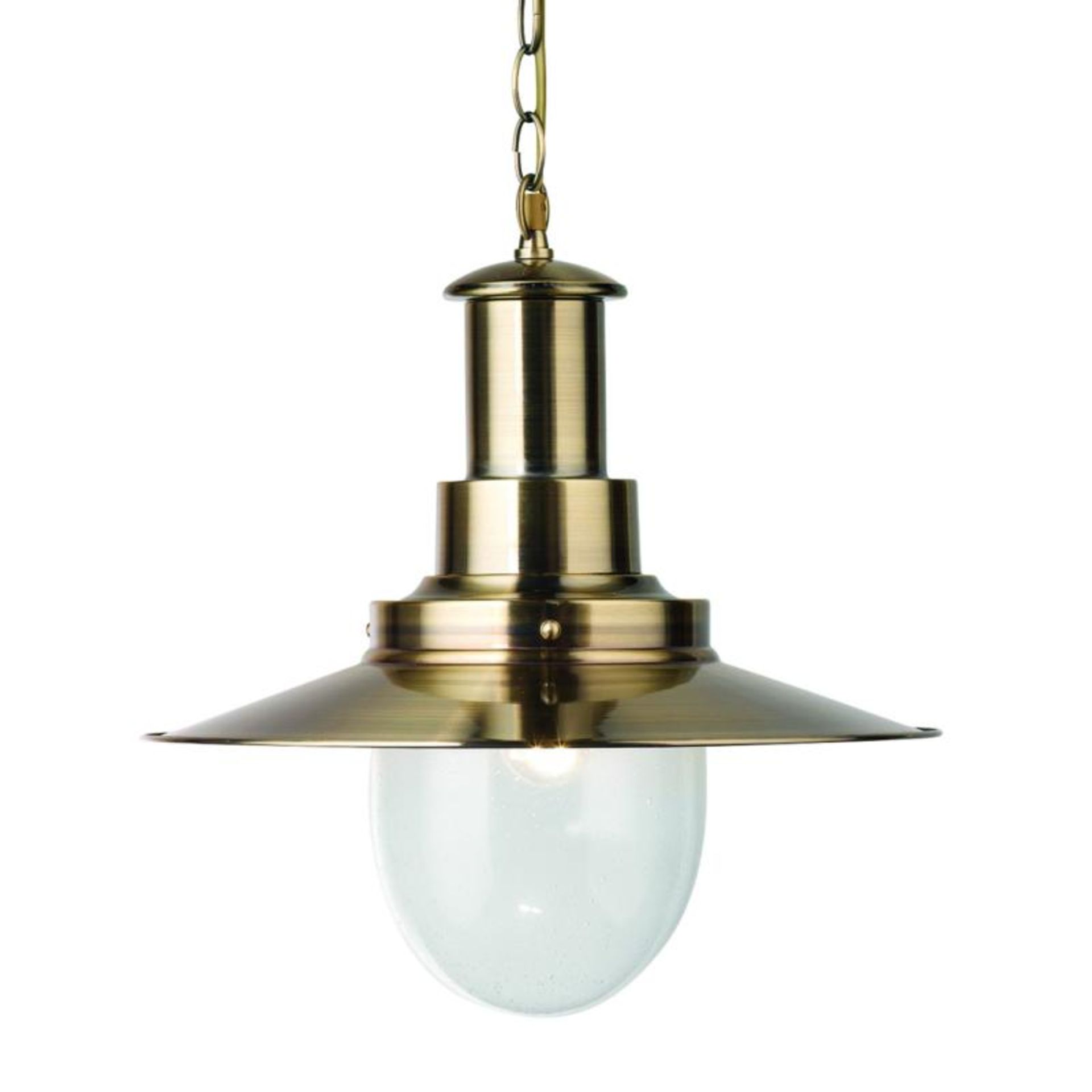 1 x Large Fisherman Antique Brass Pendant Light With Oval Seeded Glass Shade - New Boxed Stock - CL3