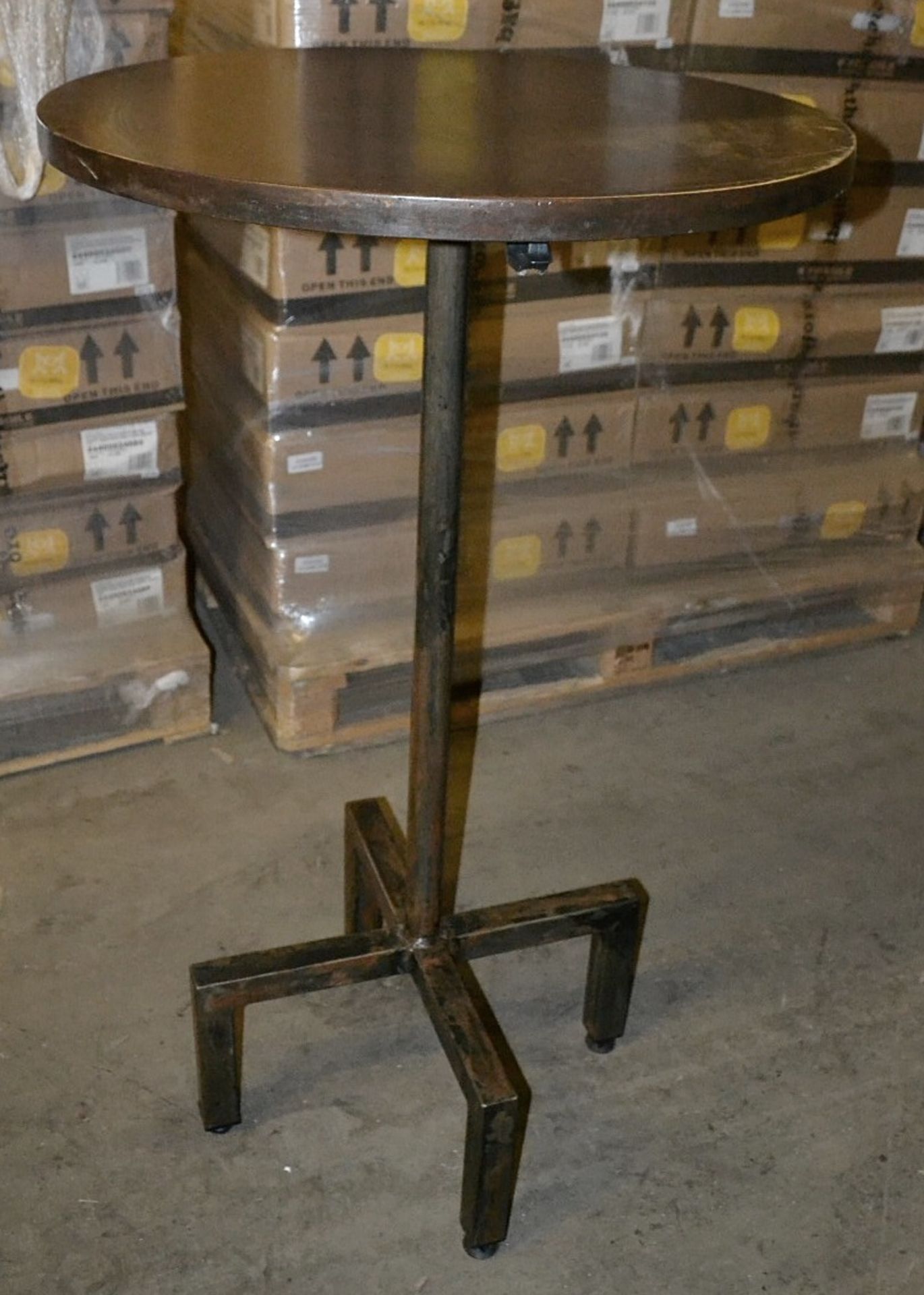 1 x Industrial Style Poser Table Featuring A Metal Plated Top, Welded Criss-Cross Base, All With An