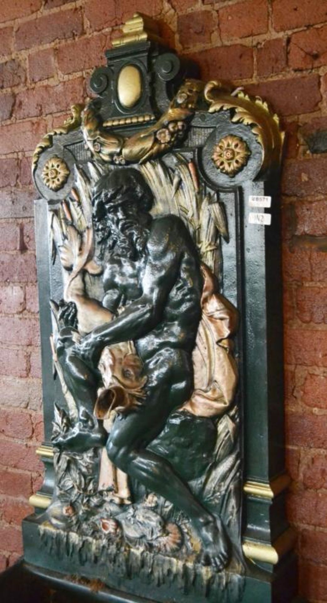 1 x Cast Metal Water Fountain Depicting Greek Man and Serpent - Finished in Green and Gold - H210 x - Image 11 of 11