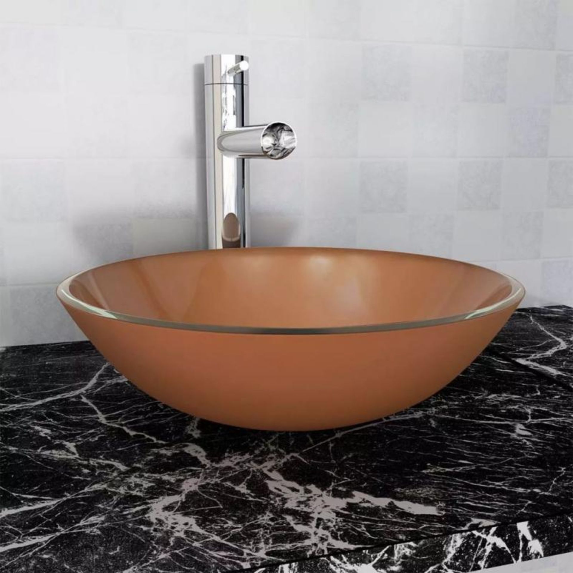 1 x Waterfront Tempered Glass Basin - Brown - New & Boxed Stock - Ref: BC156 - CL406 - Location: Che