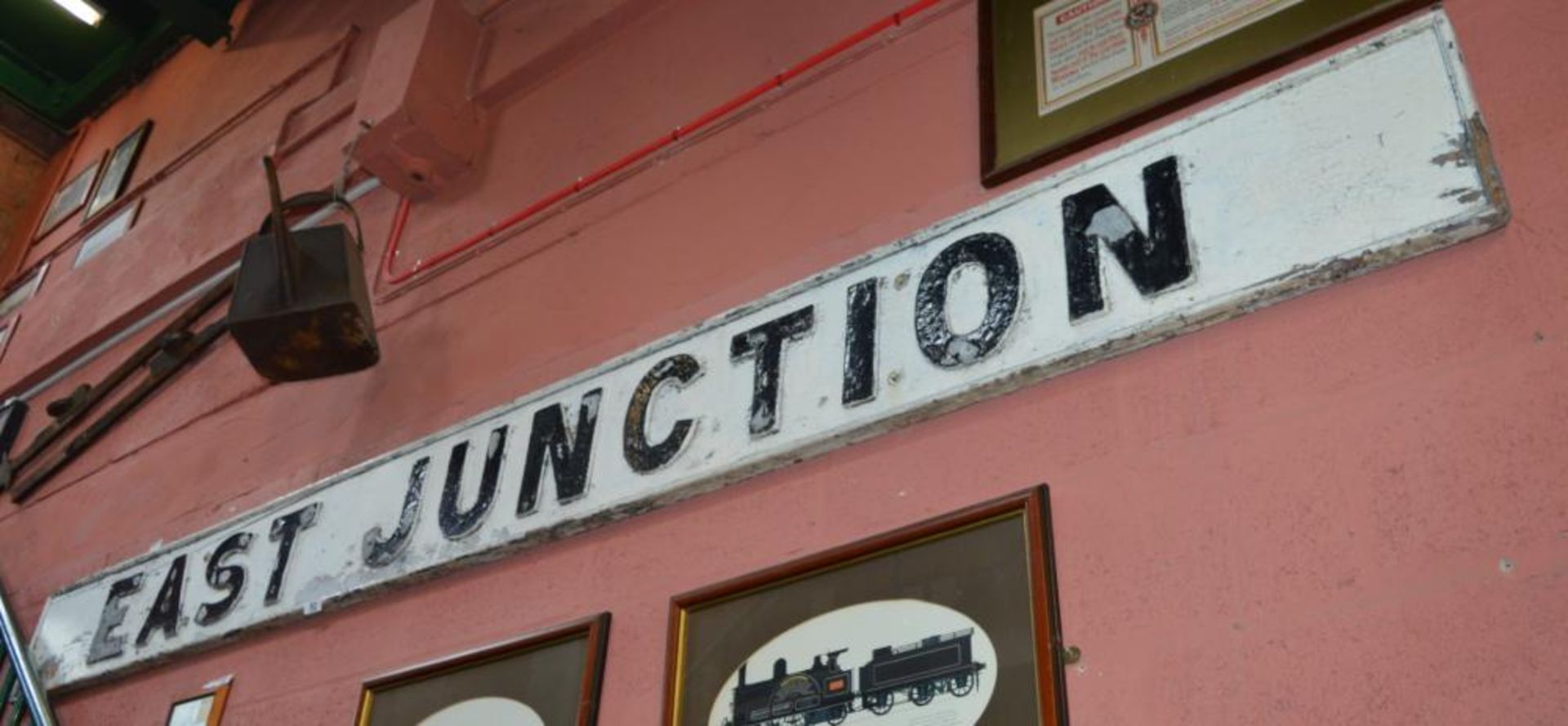 1 x East Junction Vintage Railway Signage - Wooden Back With Metal Lettering Finished in Black and W