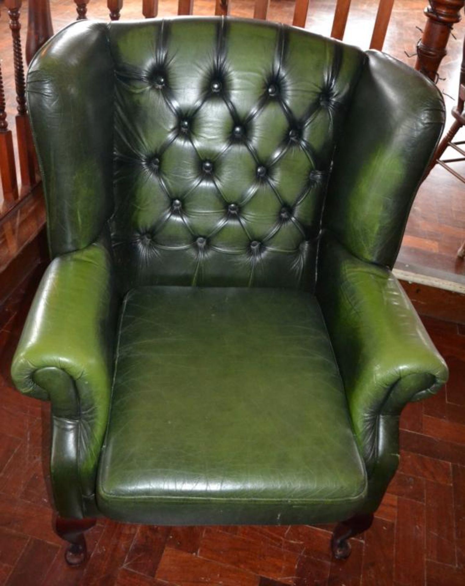 1 x Chesterfield Wing Back Armchair in Green - H99 x W80 x D80 cms - Ref BB577 TFF - CL351 - - Image 2 of 4
