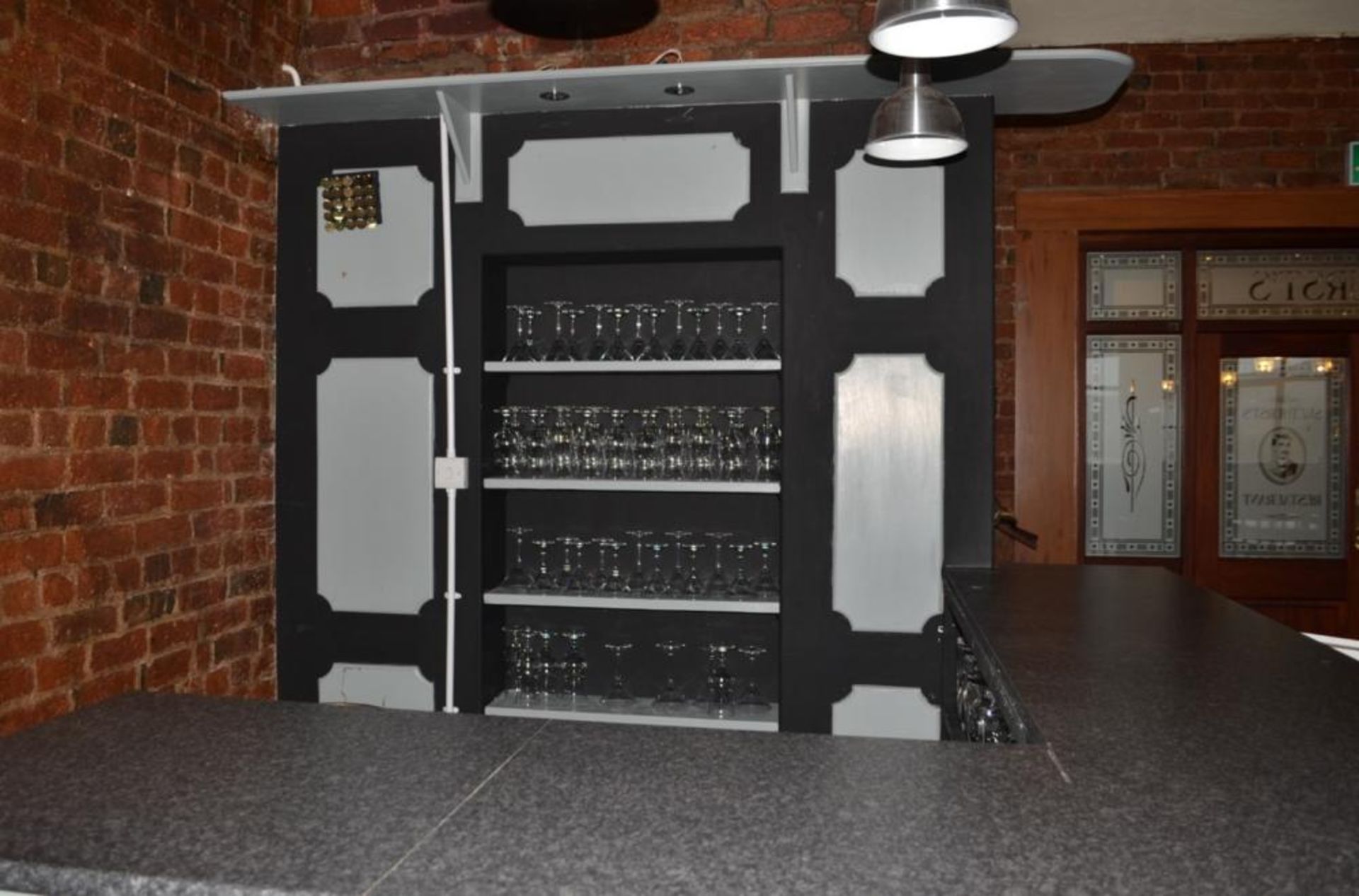 1 x Drinks Bar Finished in Black and Grey - Includes Backbar Shelf Unit and Three Pendant Lights - H - Image 12 of 13