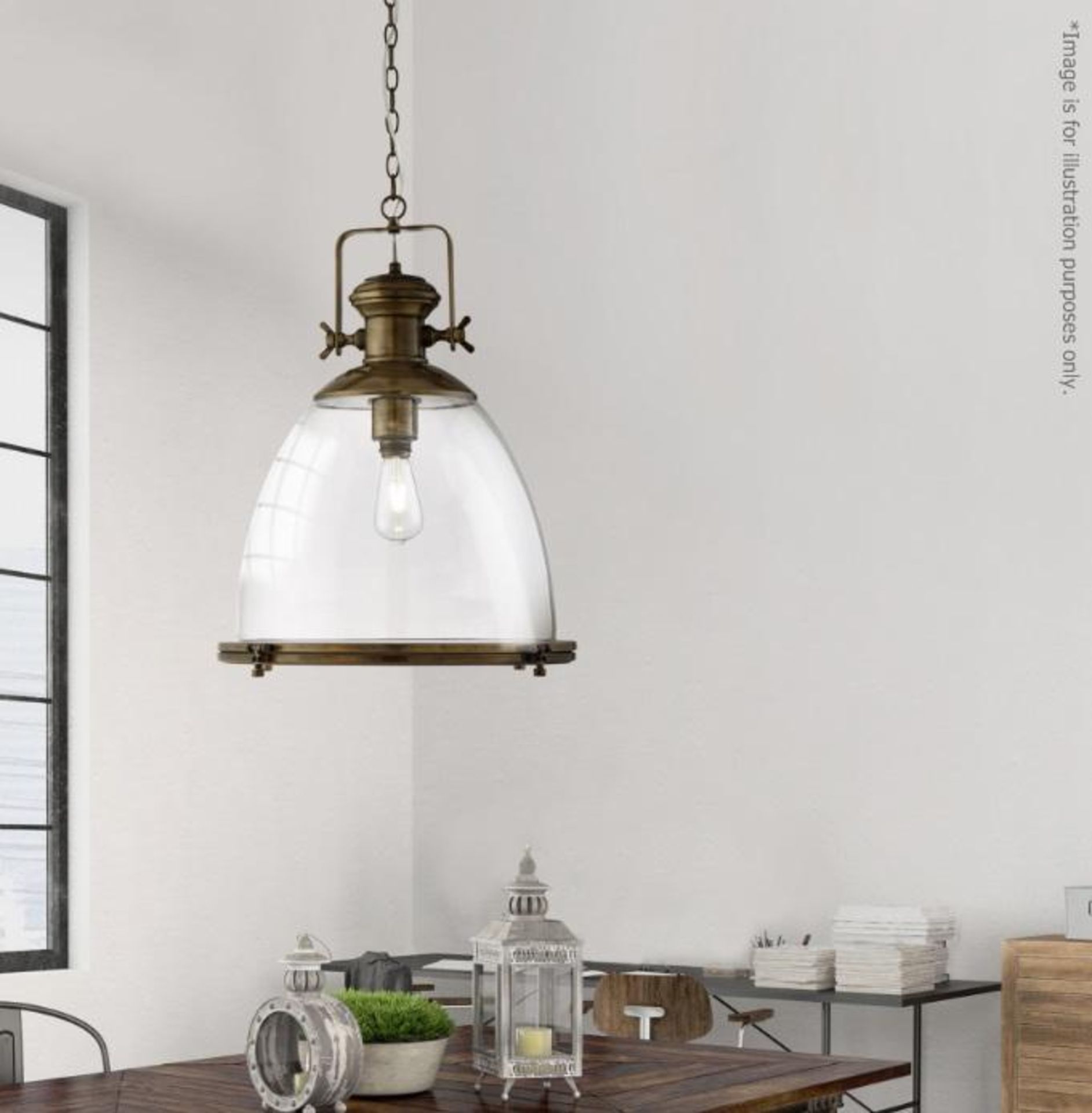 1 x Large 1-Light Industrial Pendant With A Painted Antique Brass Finish, With Clear Glass