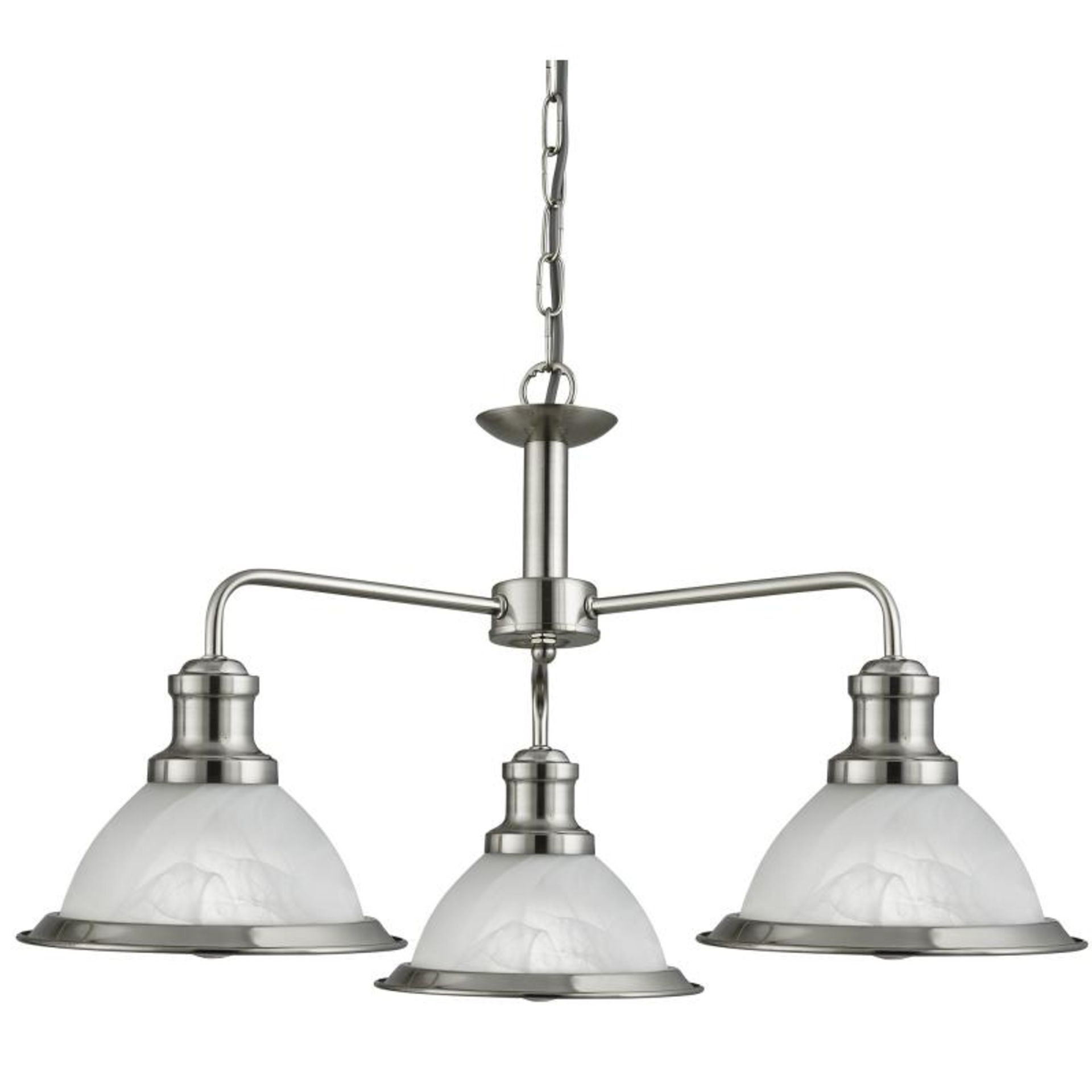 1 x Bistro Satin Silver 3 Light Ceiling Fitting With Marble Glass Shades - New Boxed Stock - CL323 -
