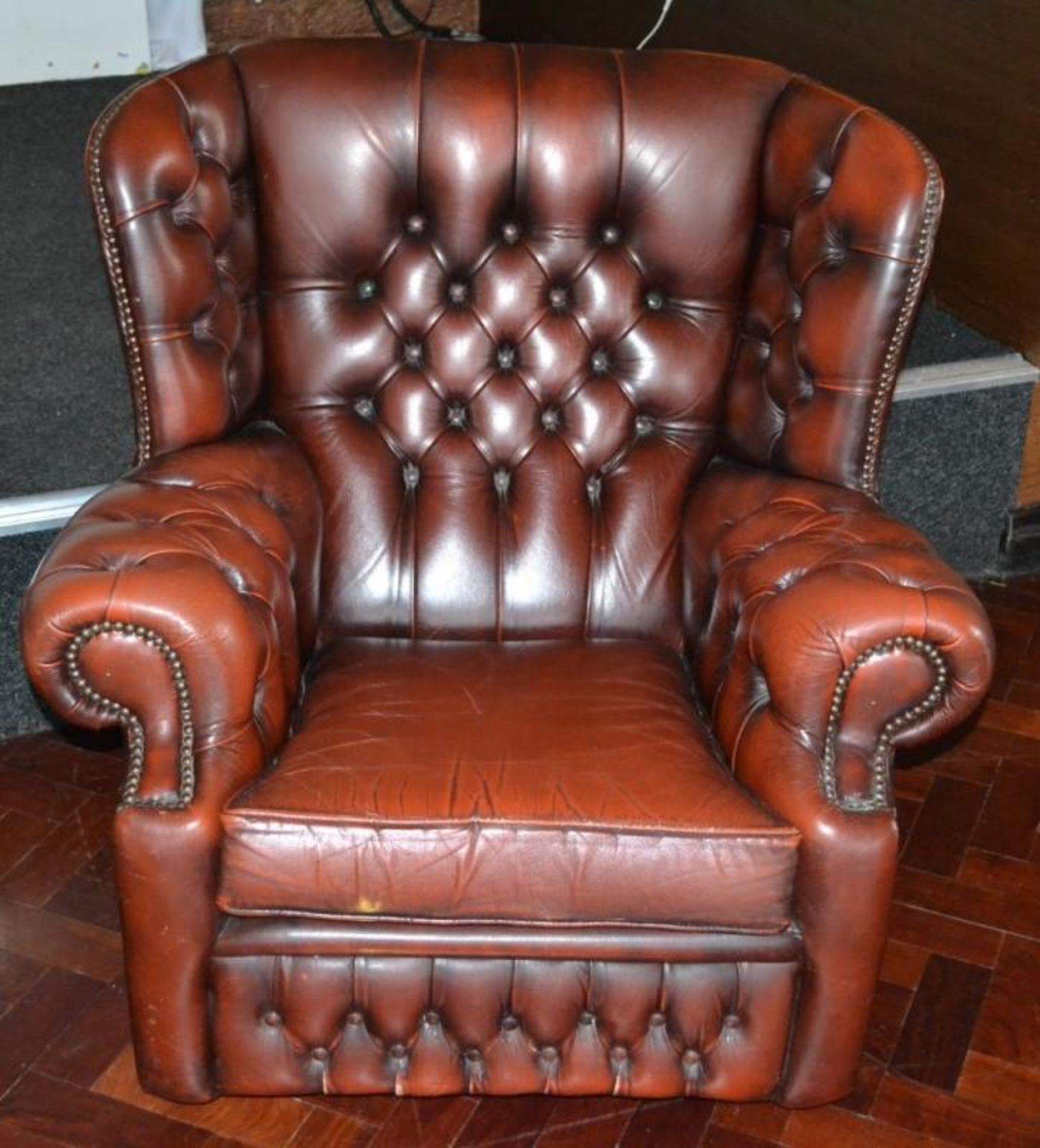 1 x Chesterfield Wing Back Armchair in Brown - H90 x W95 x D80 cms - Ref BB576 TFF - CL351 - - Image 4 of 4