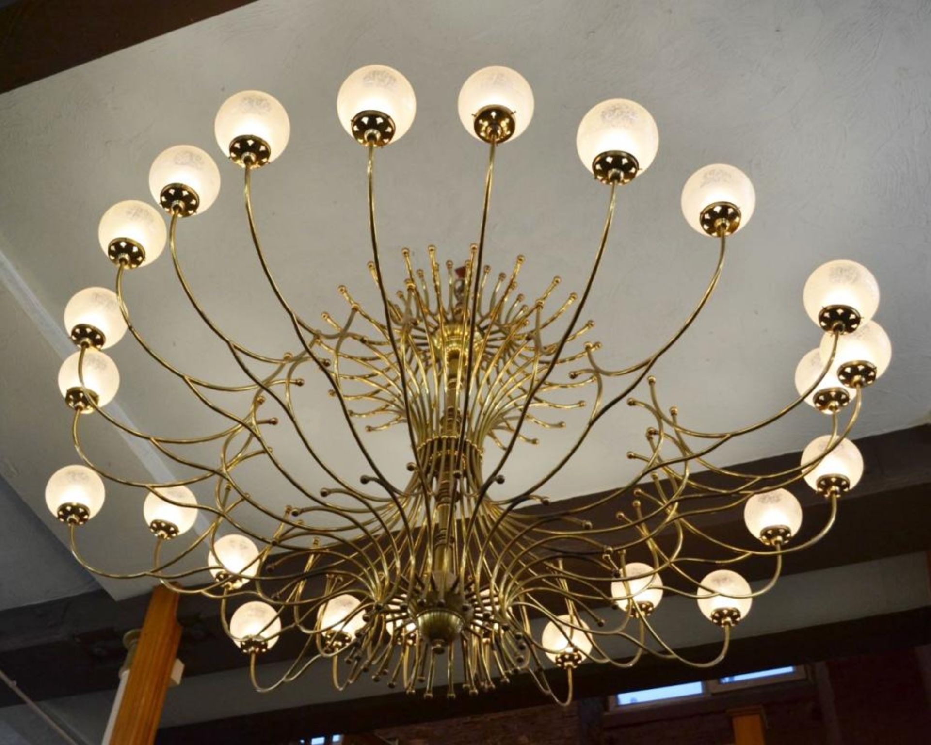 1 x Vintage 24 Light Brass Chandelier With Opaque Globe Shades - 261 cms Width - Ref BB000 - CL351 -