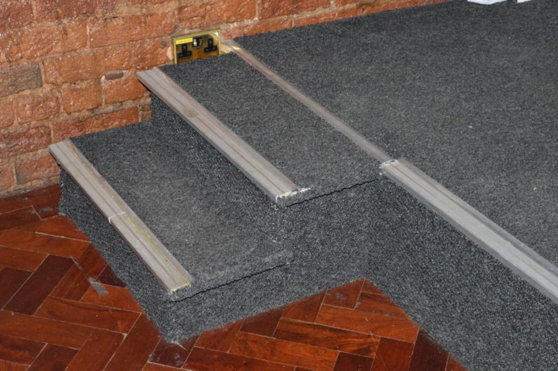 1 x Carpeted Stage Platform With Overhead Suspended Illuminated Cover and Access Steps - Platform Di - Image 6 of 9