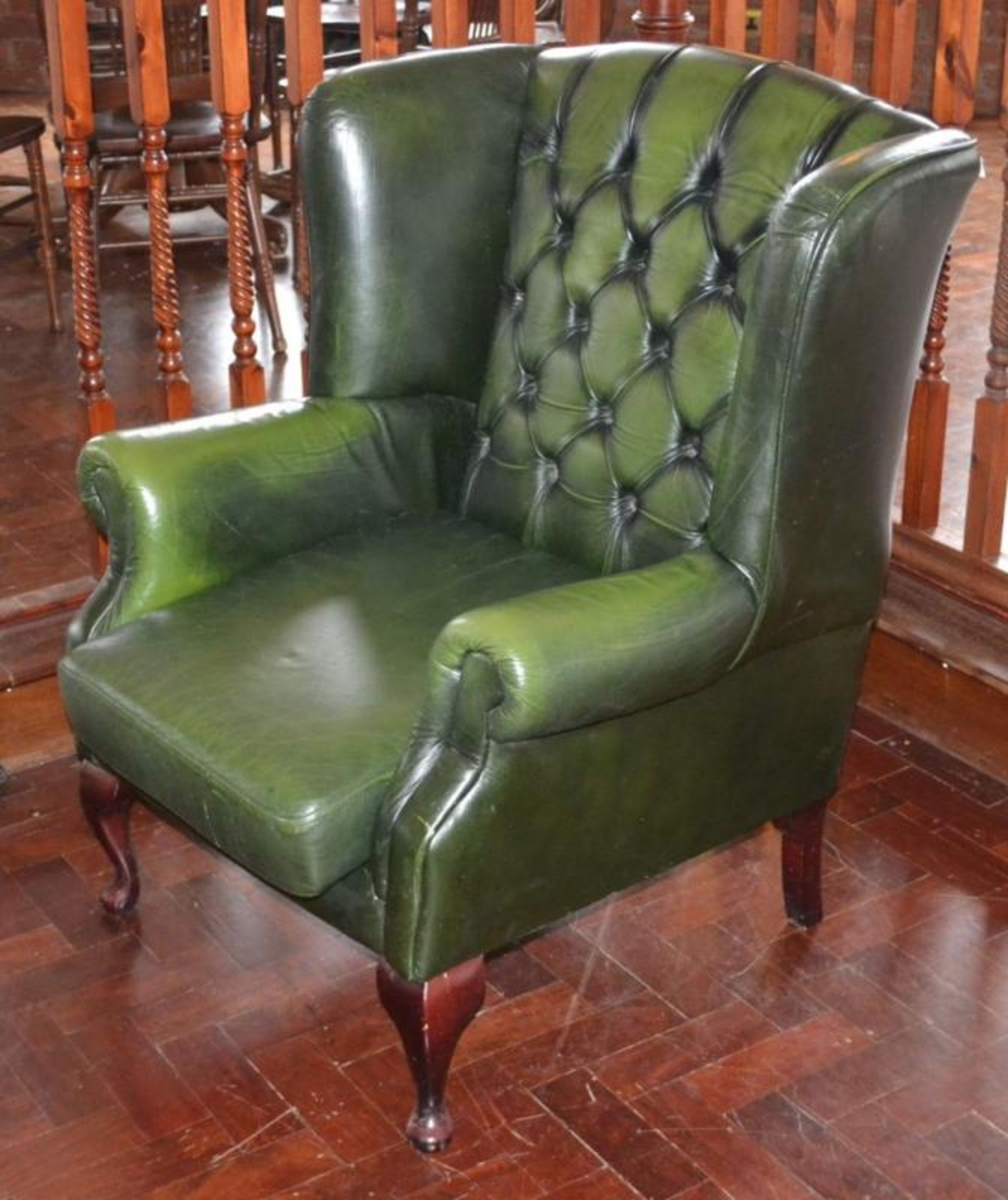 1 x Chesterfield Wing Back Armchair in Green - H99 x W80 x D80 cms - Ref BB577 TFF - CL351 - - Image 4 of 4