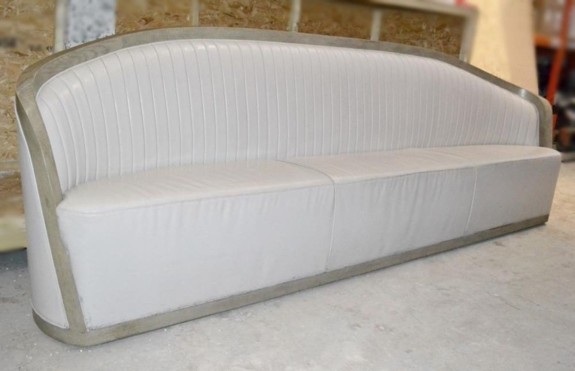 1 x Stylish Soft Faux Leather Bistro / Reception Bench In Soft Grey Leather With A Solid Wood Frame - Image 3 of 9